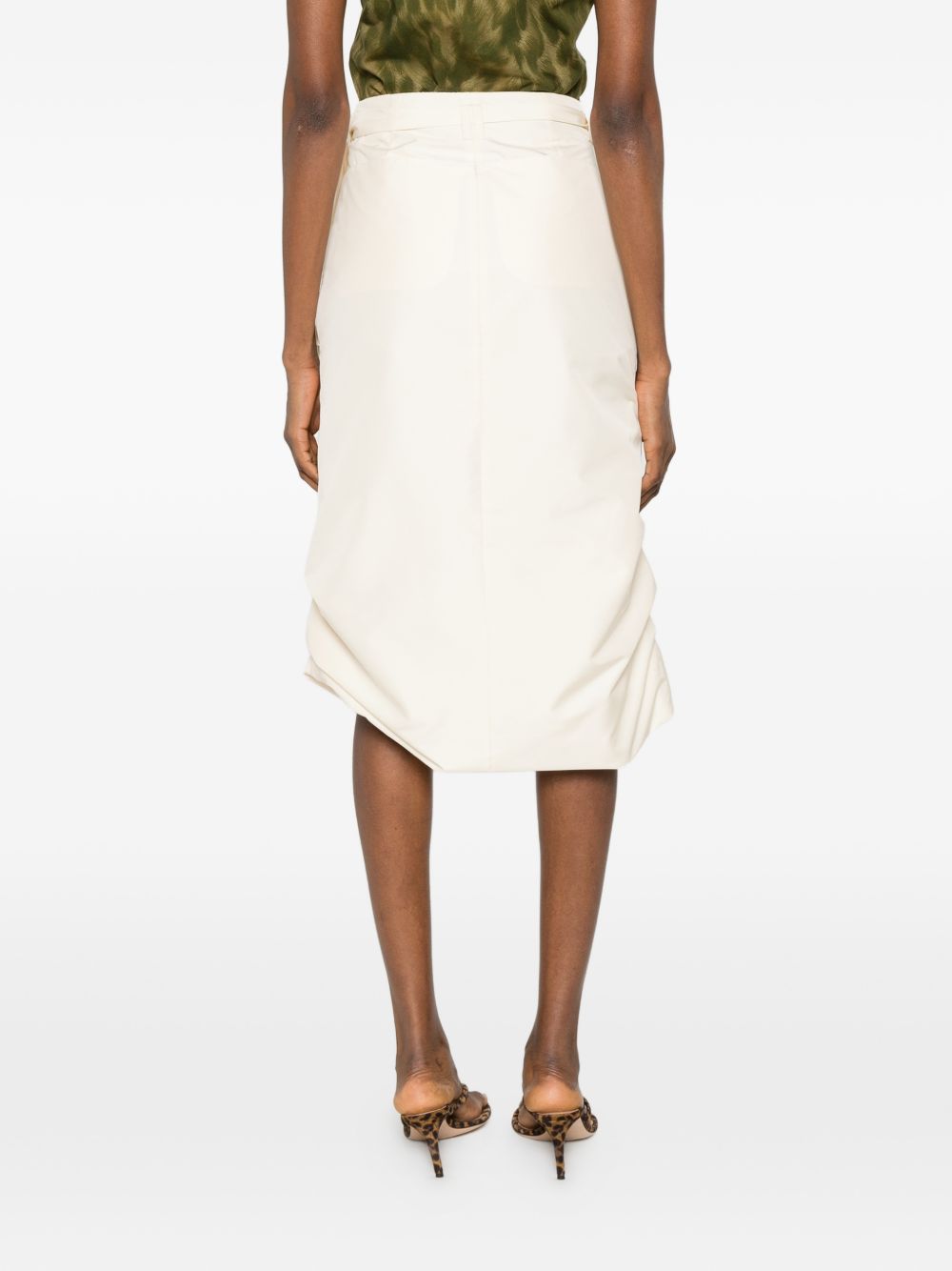 Knee-Length Wrap Skirt In Beige Silk-Nylon Blend