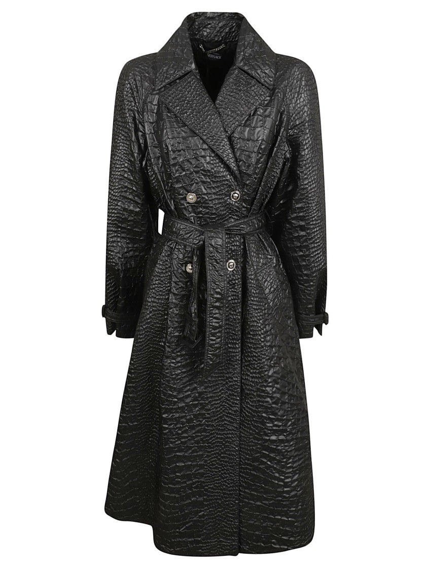 Textured Black Trench Coat
