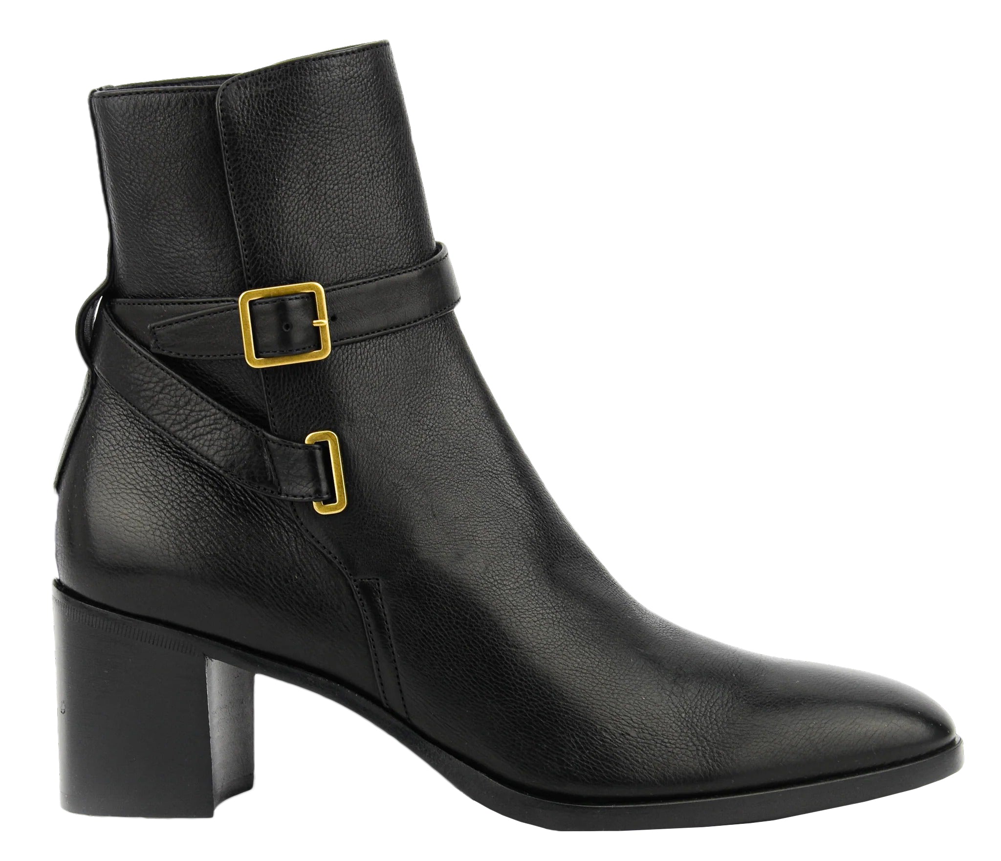 Smooth Leather Ankle Boots with Decorative Strap
