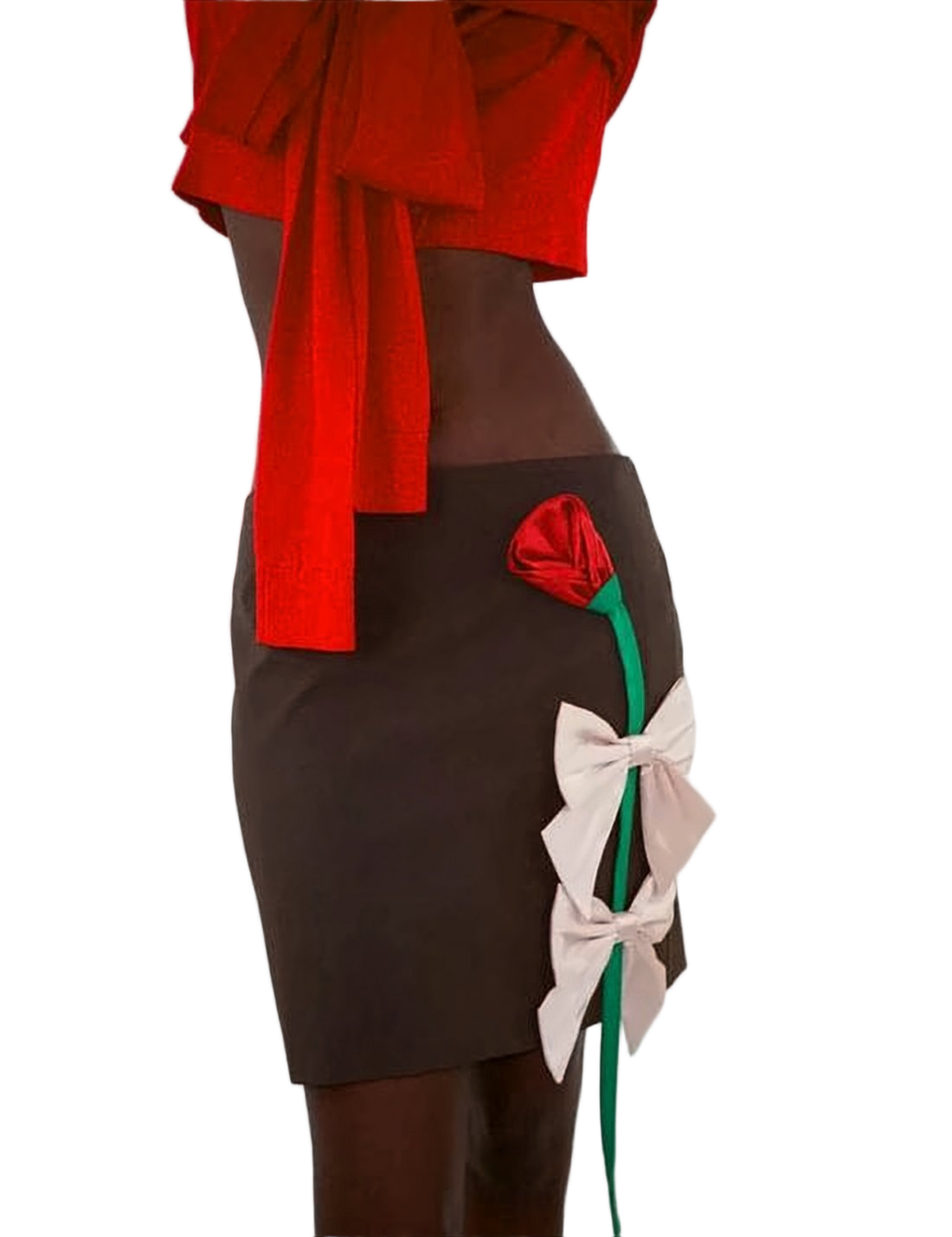 Brown Mini Skirt With Floral Accents