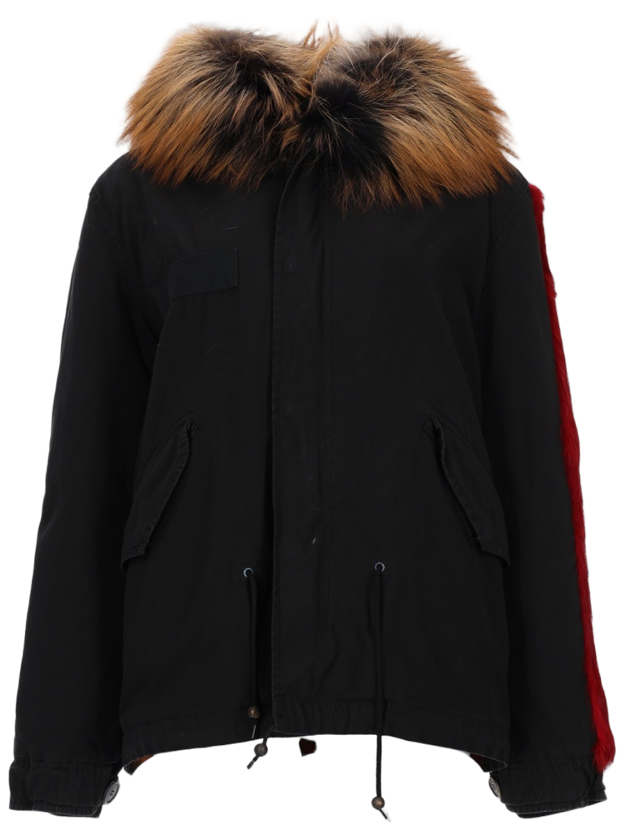 Fur-Trimmed Hooded Parka With Bold Patches