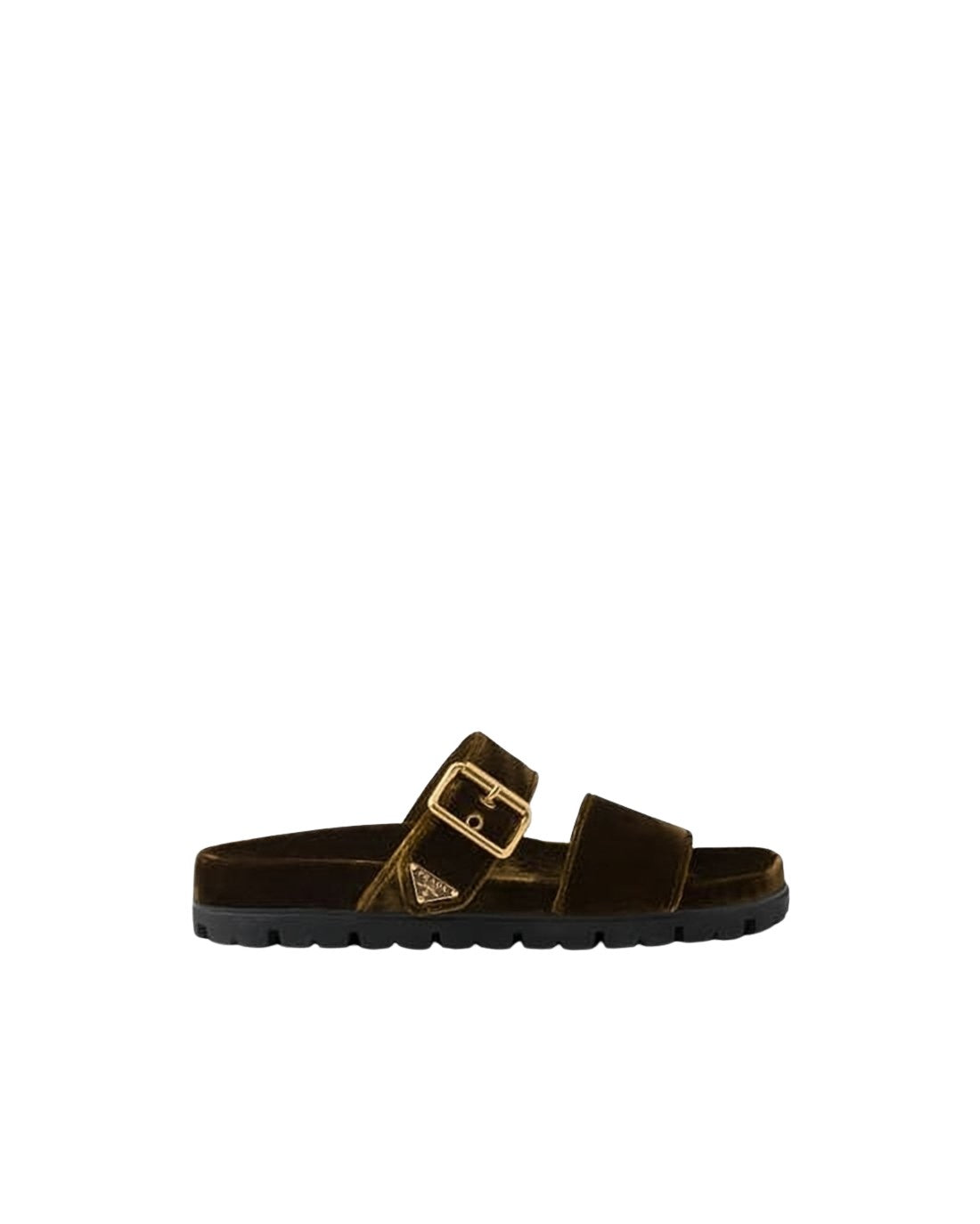 Brown Velvet Mules with Gold-tone Buckles