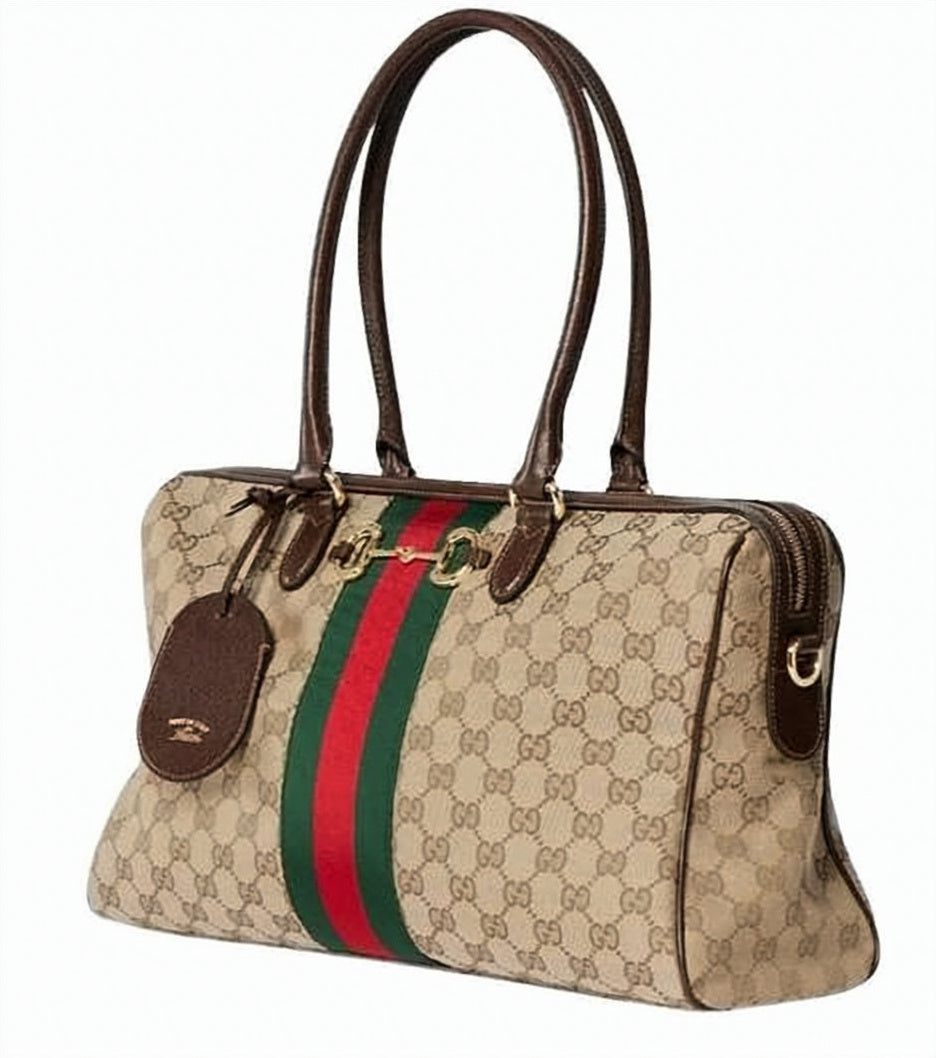 Large Boston Bag in Beige GG Canvas