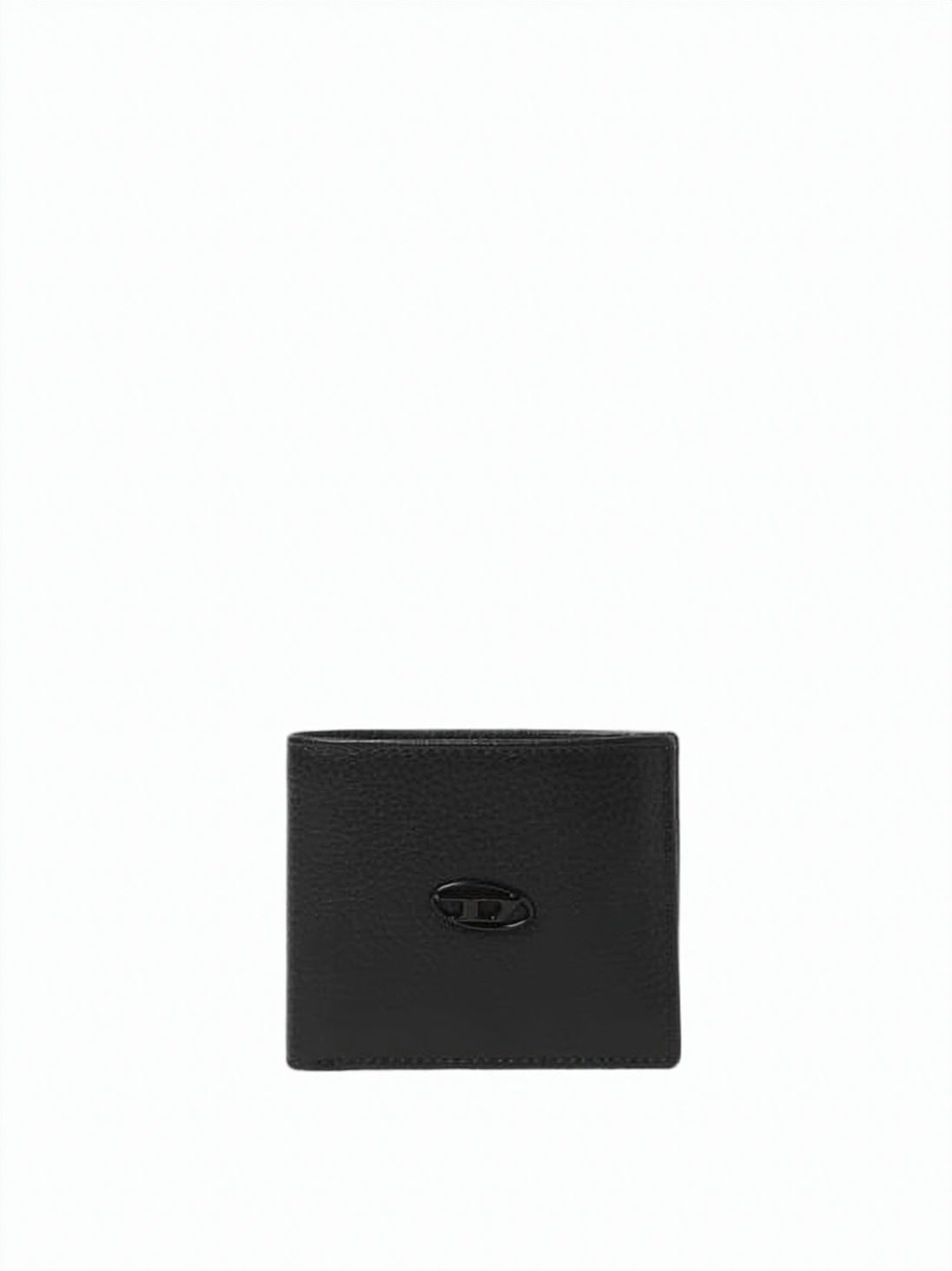 Black Textured Calf Leather Oval Emblem Wallet