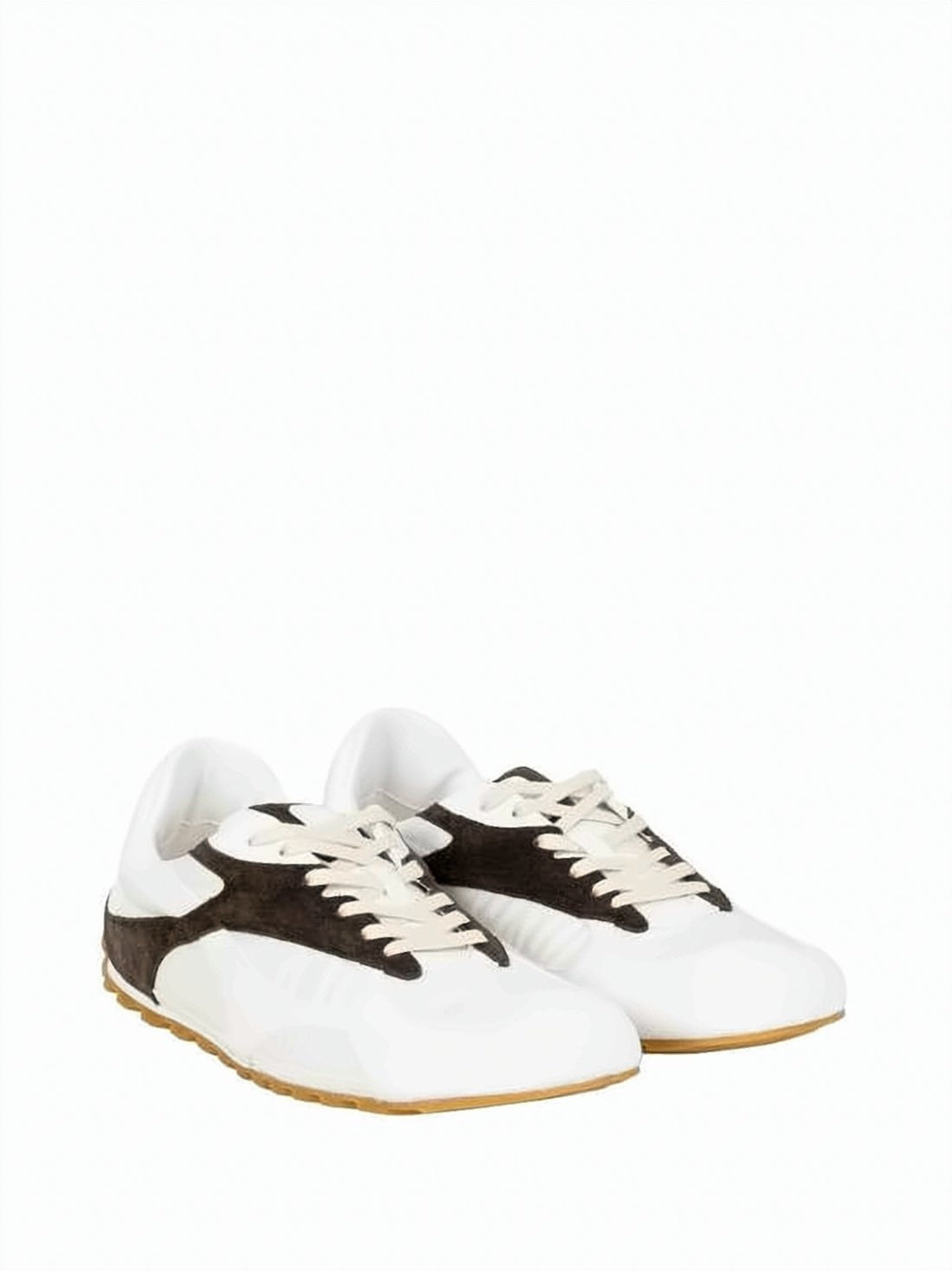 White Calf Leather Sneakers With Suede Accents