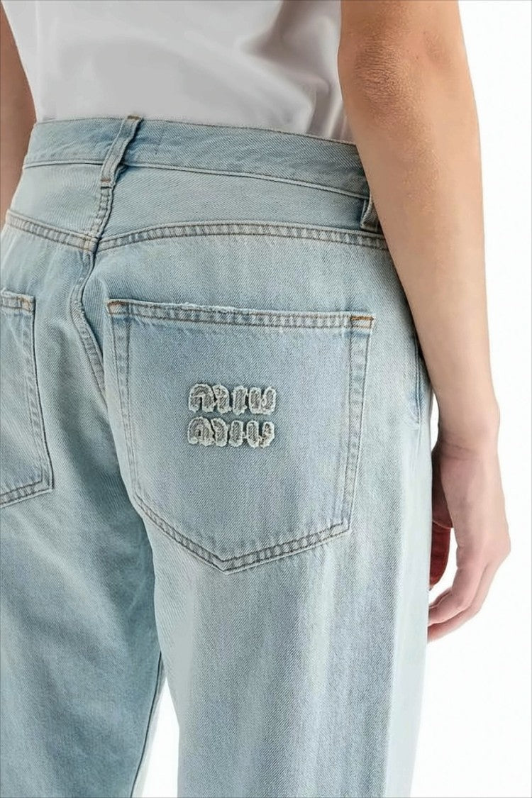 Light Blue Denim Pants with Relaxed Fit