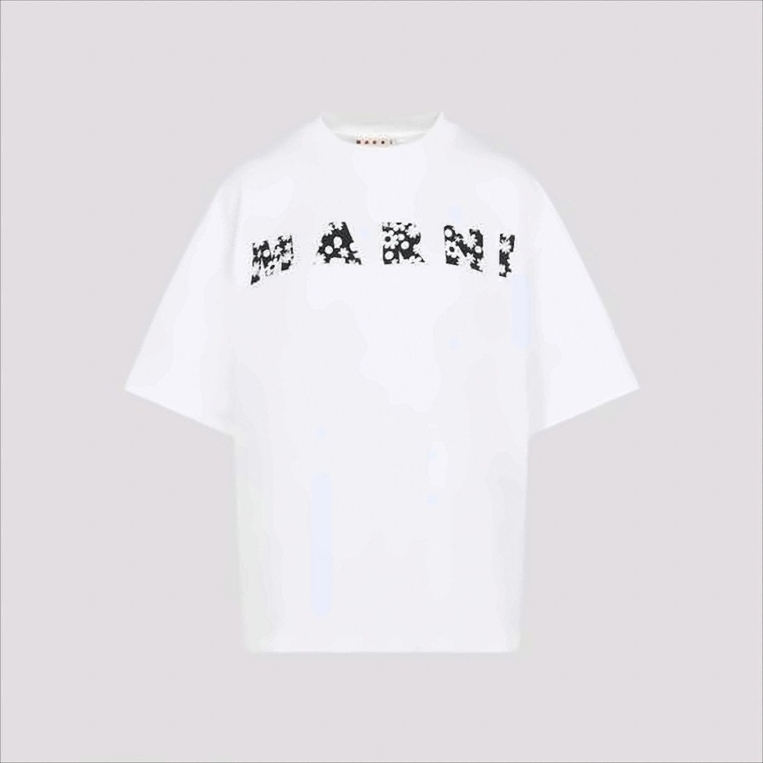 White Short-Sleeve T-Shirt with Floral Graphic Design