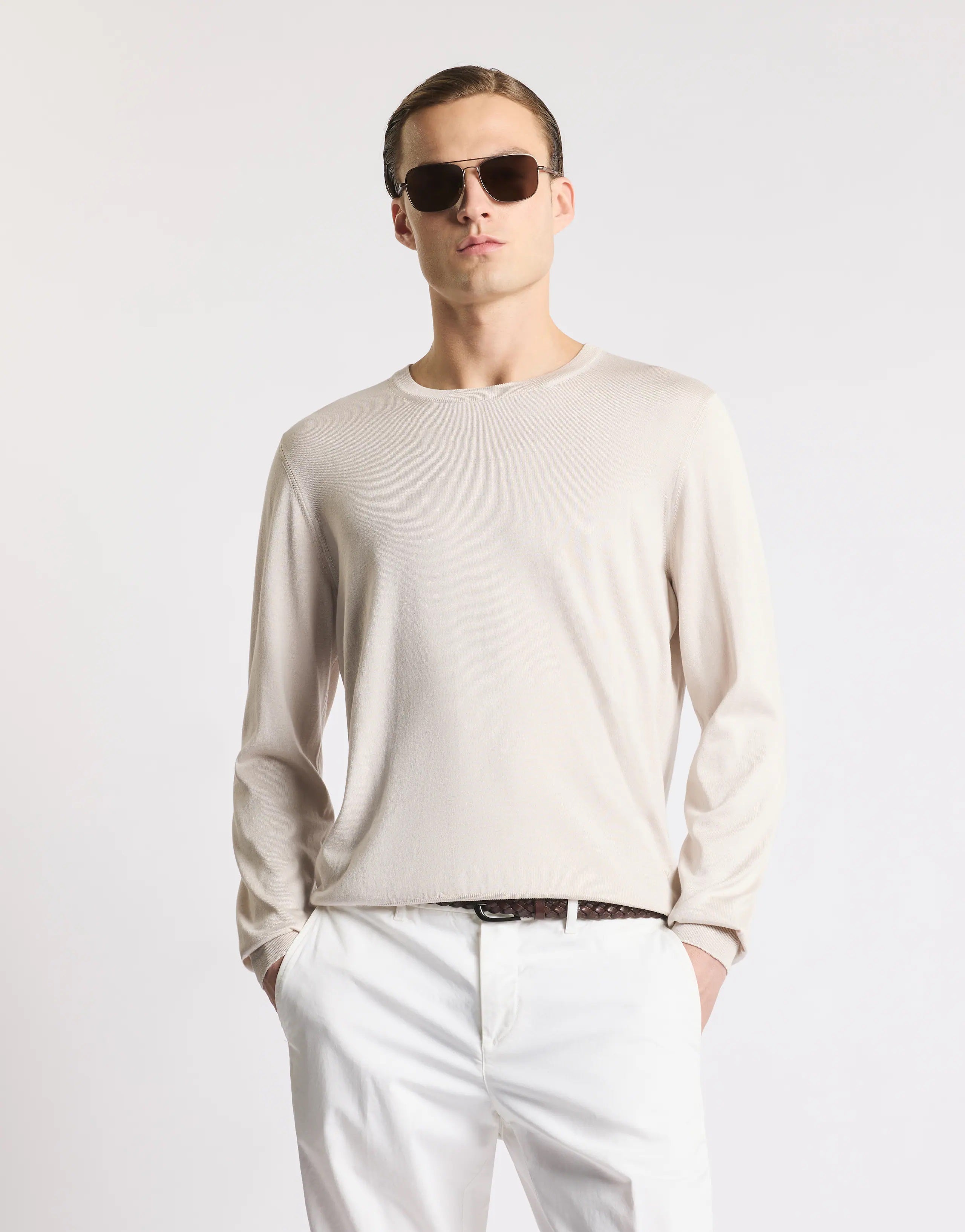 Crew Neck Knitwear in Stucco Tone