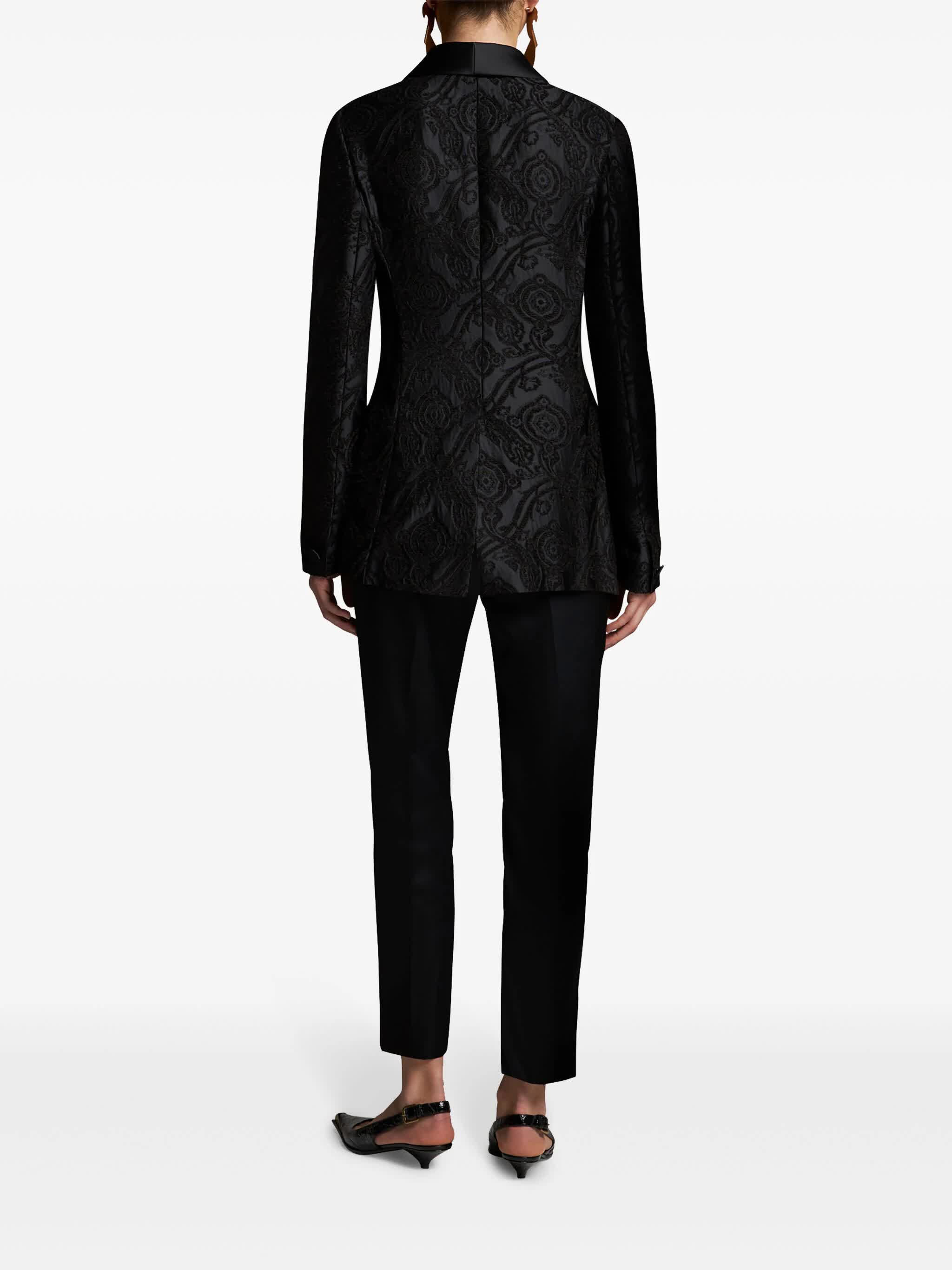 Black Jacquard Paisley Shawl Lapel Blazer