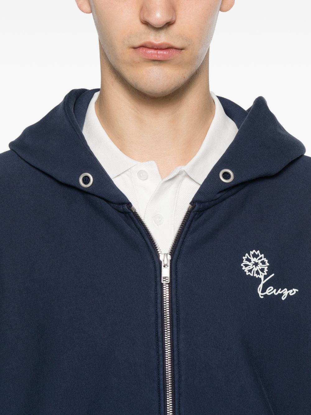Blue Floral Print Hooded Pouch Sweatshirt