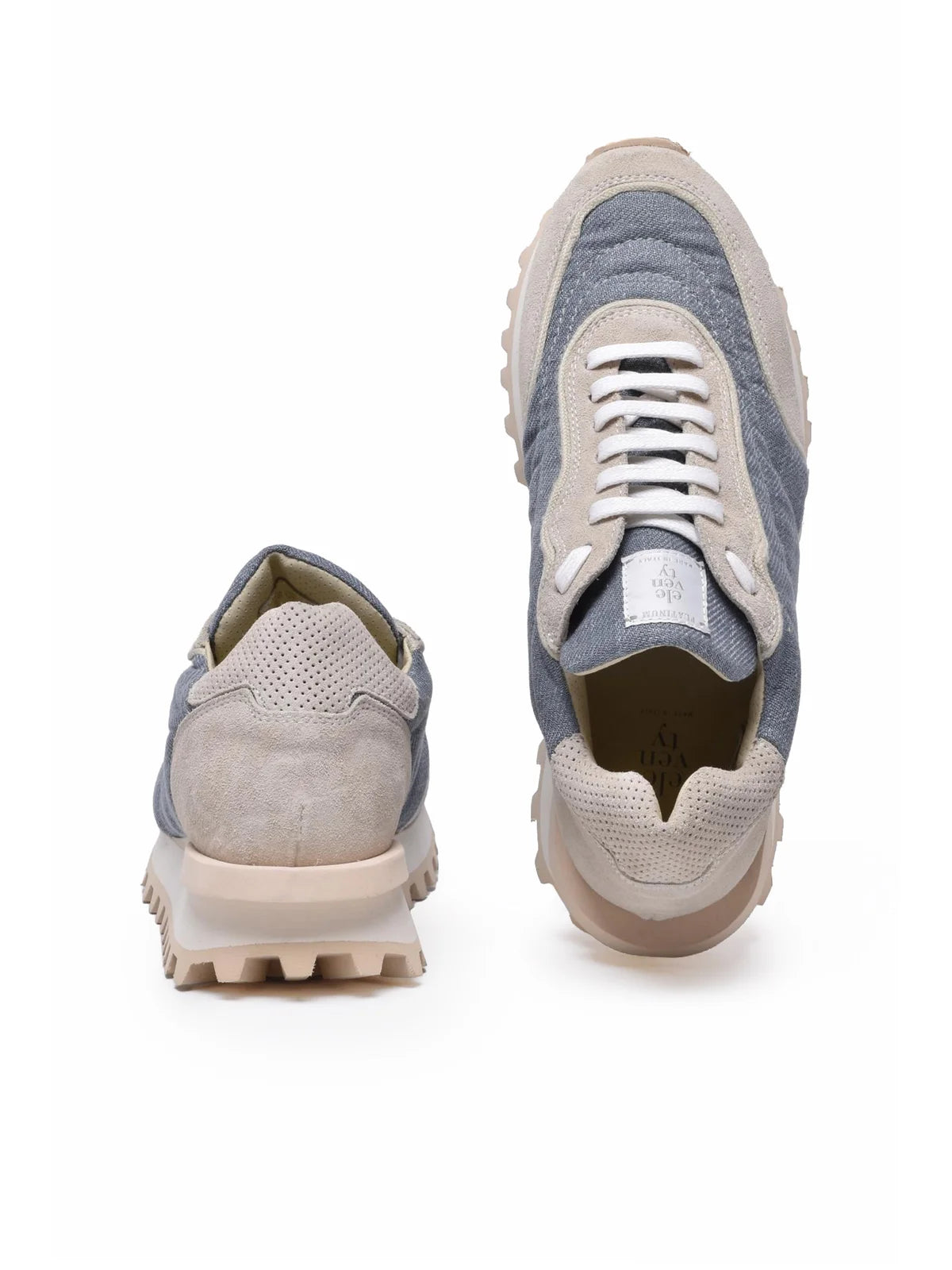 Blue Beige Suede Leather Sneakers