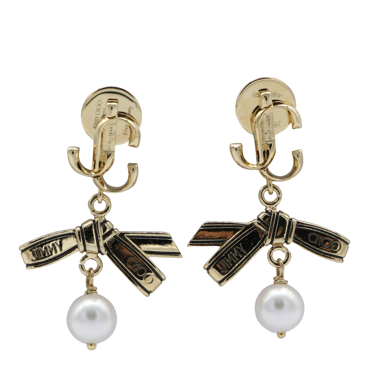 Bow-Shaped Gold-Tone Earrings with Dazzling Pearls