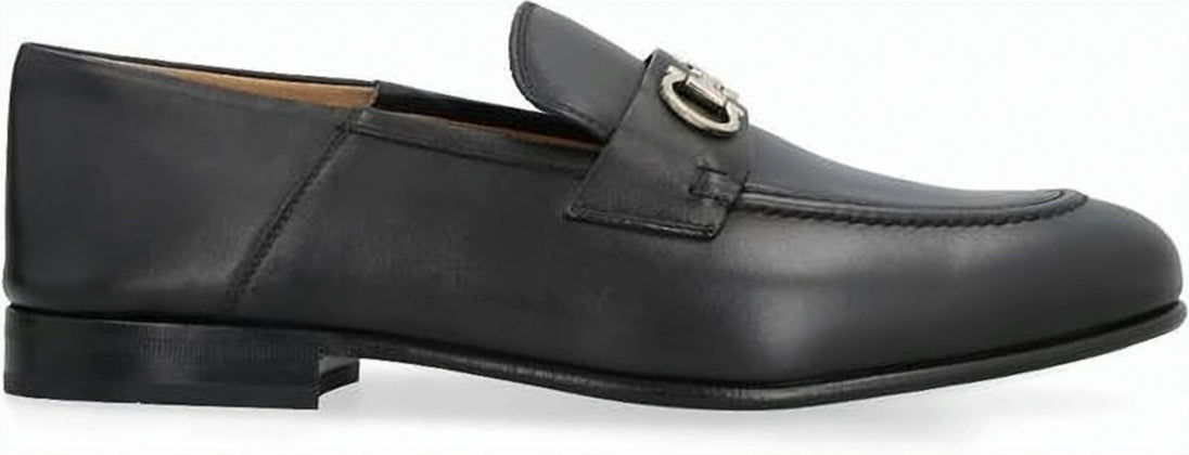 Black Leather Flats with Loafer Silhouette