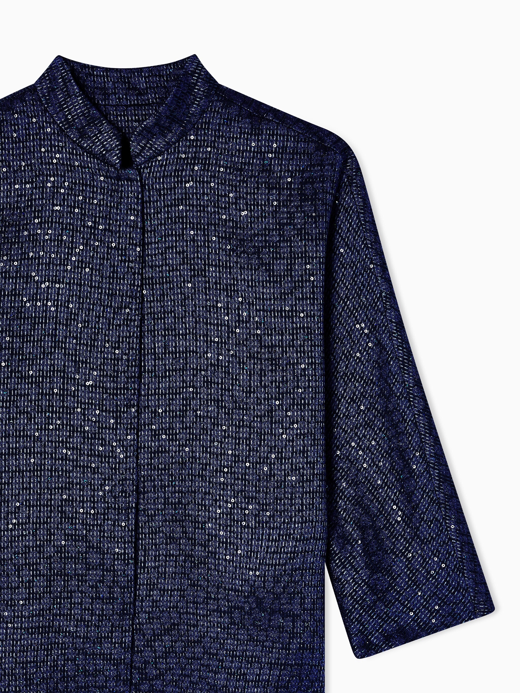 Shimmering Boxy Three-Quarter Sleeve Structured Jacket