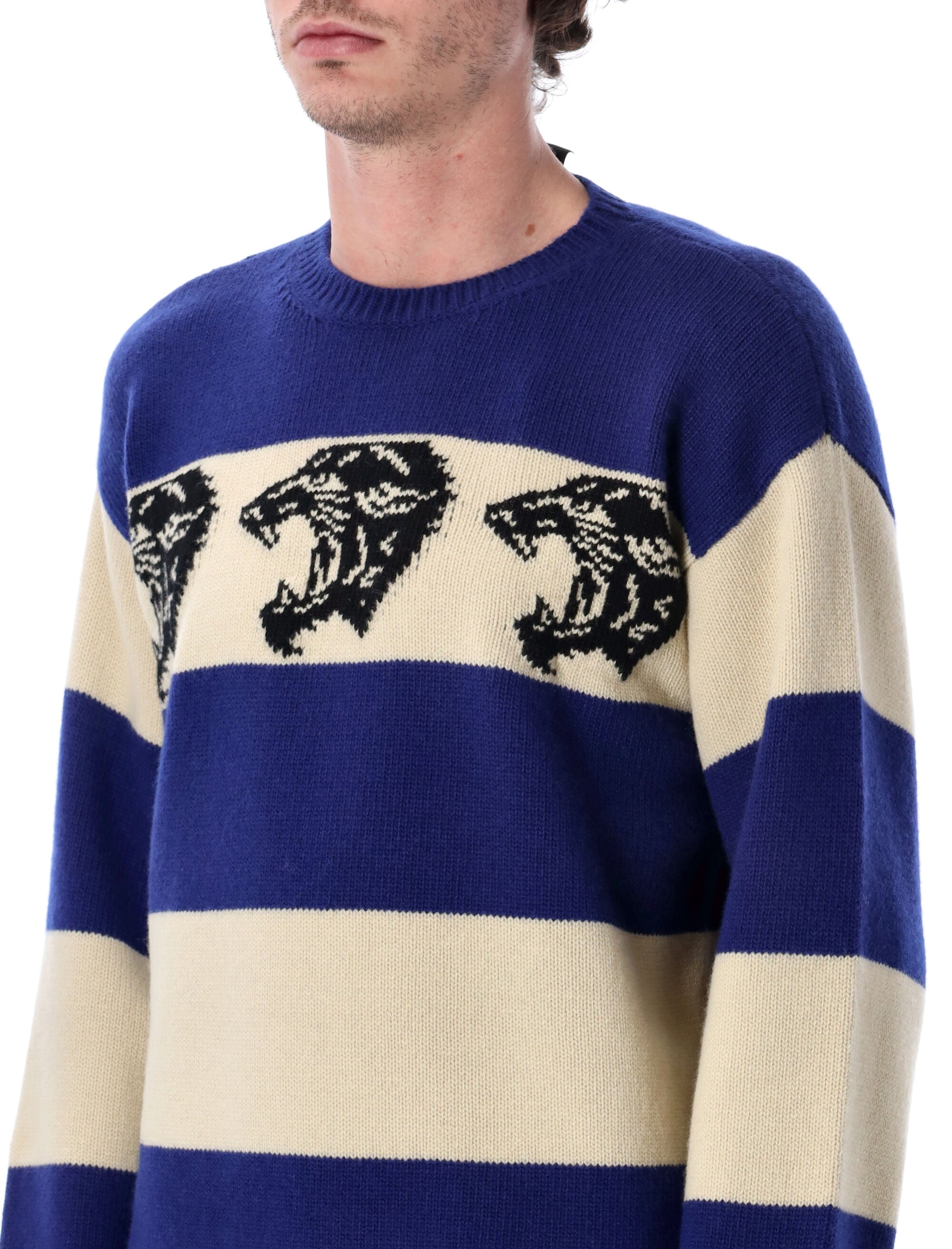 Jacquard Panther Motif Wool Sweater