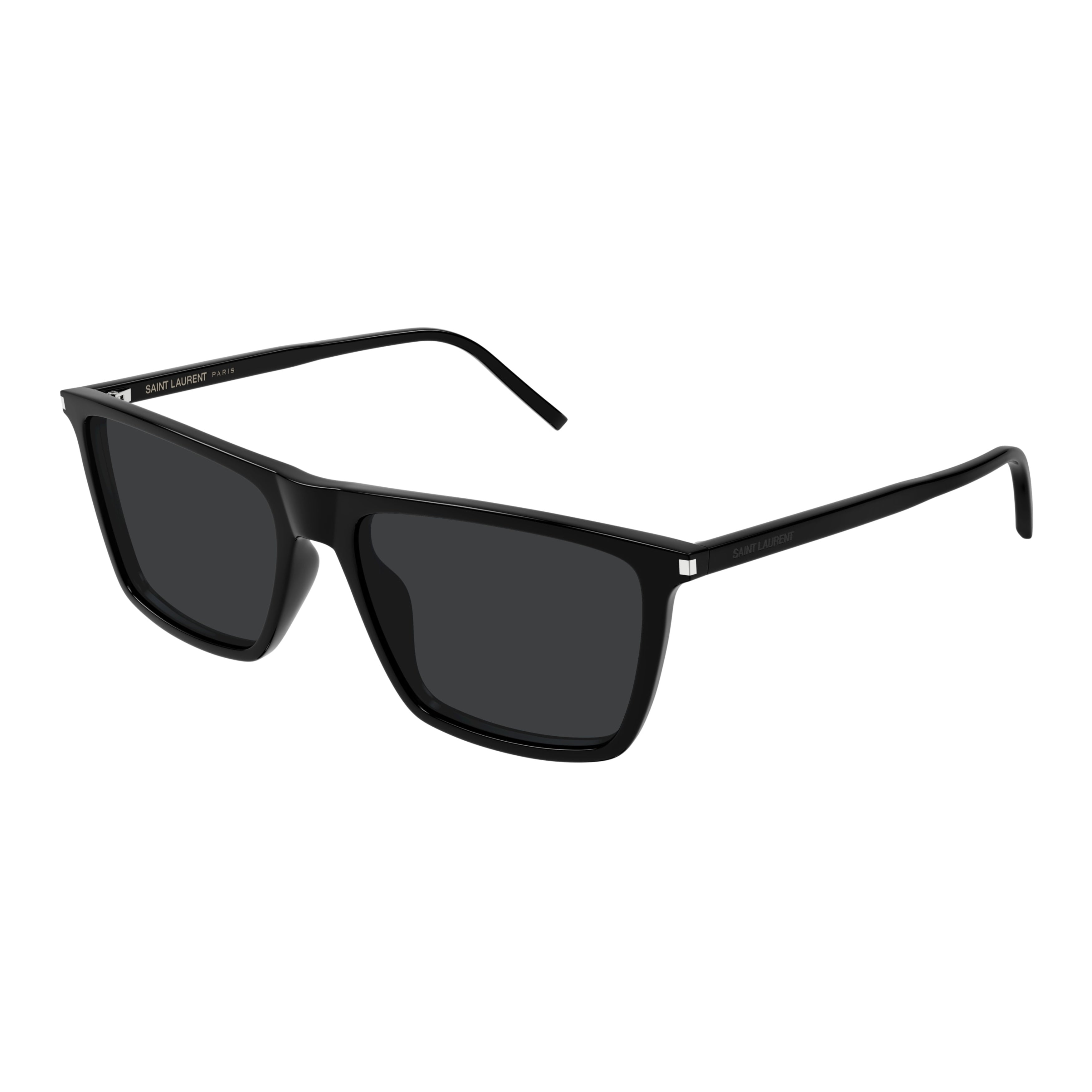 Rectangular Black Sunglasses with Glossy Finish and Metallic Accents