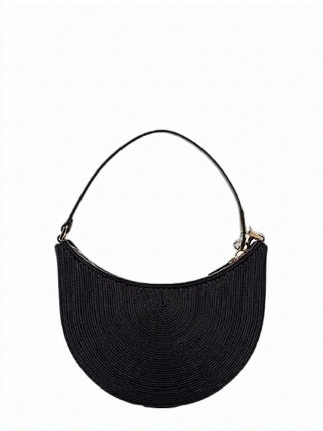 Crescent-Shaped Textured Lambskin Shoulder Bag with Metallic Emblem