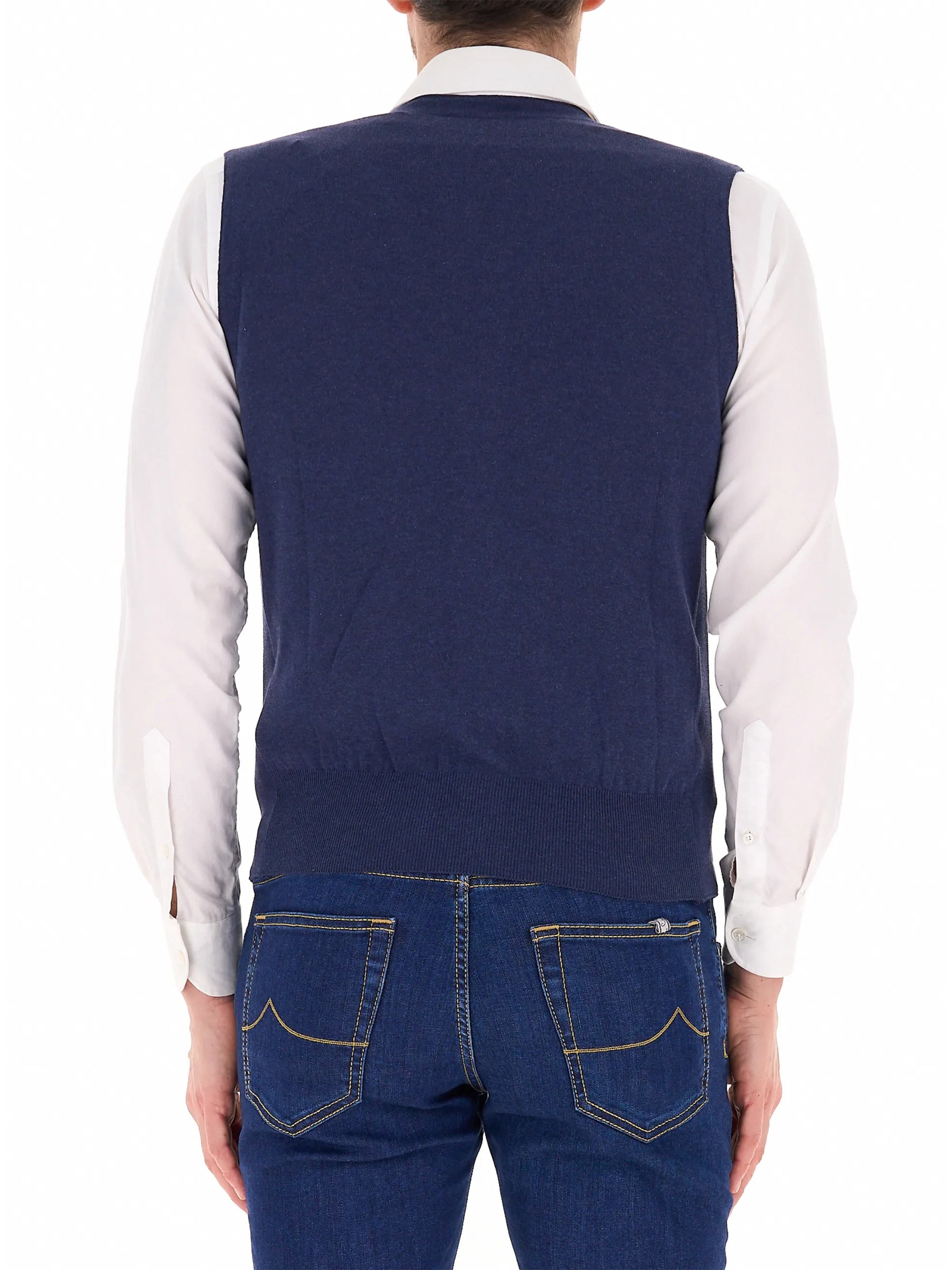 Deep Blue Tailored Cotton V-Neck Gilet