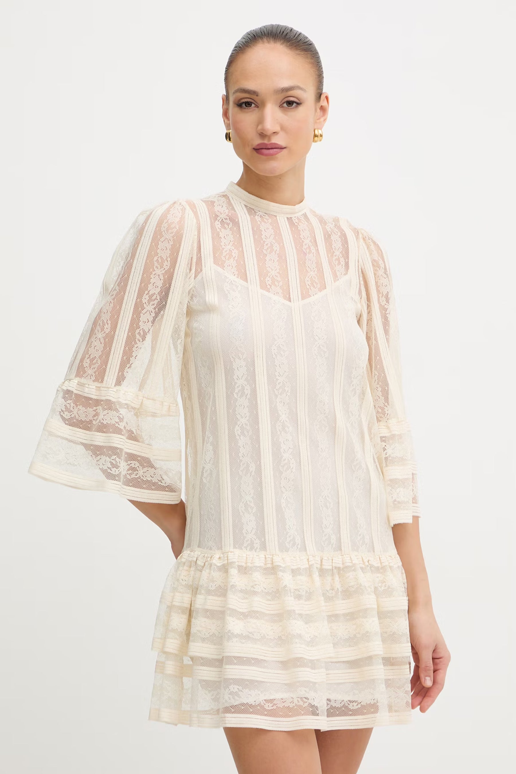 Sheer Lace Dress with High Neckline