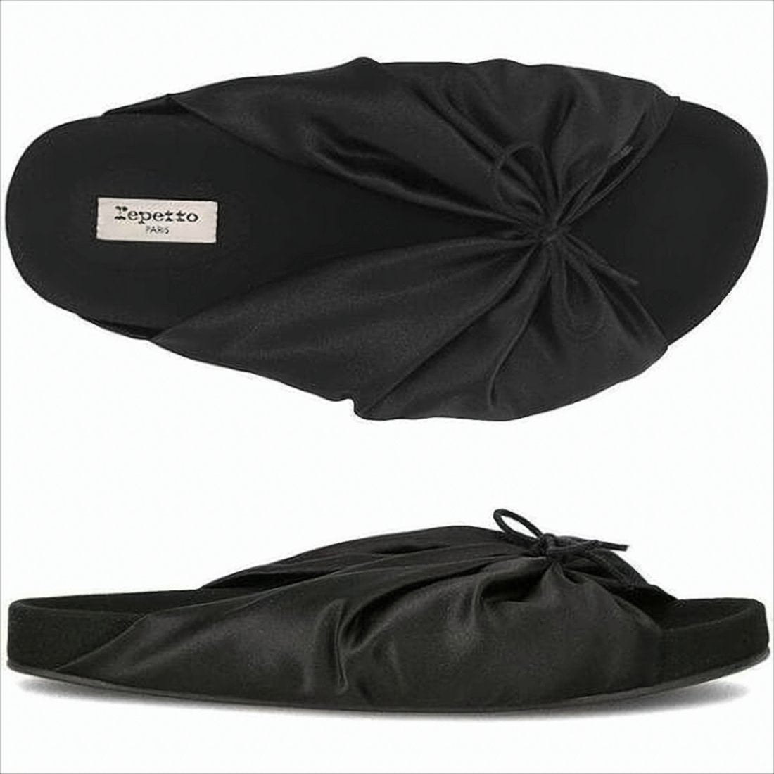 Gathered Satin Mules with Rubber Sole