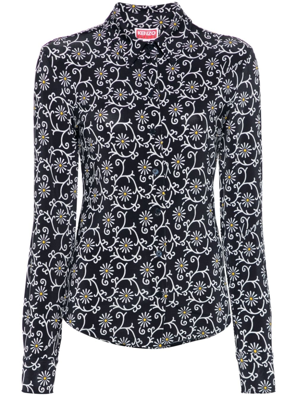 Midnight Blue Floral Print Stretch-Jersey Top