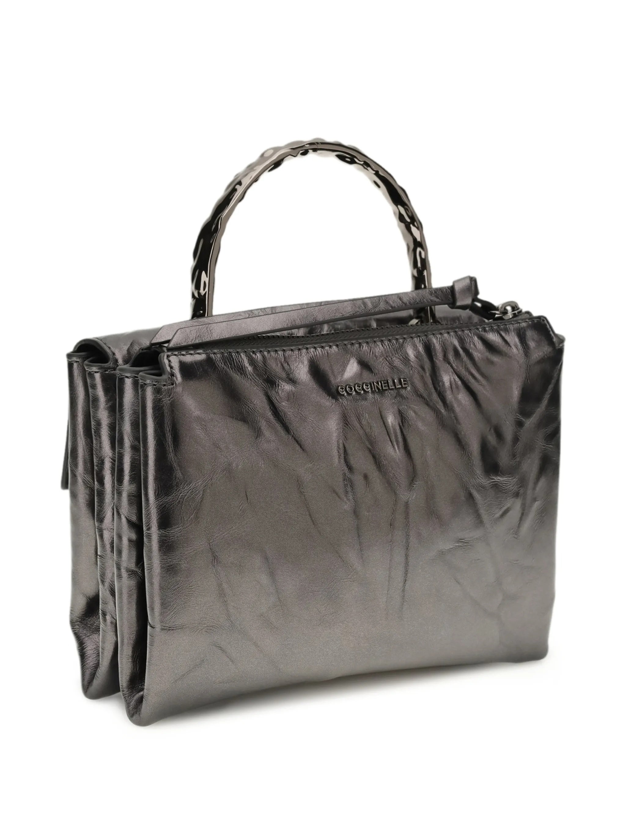 Grey Glossy Crinkled Texture Handbag