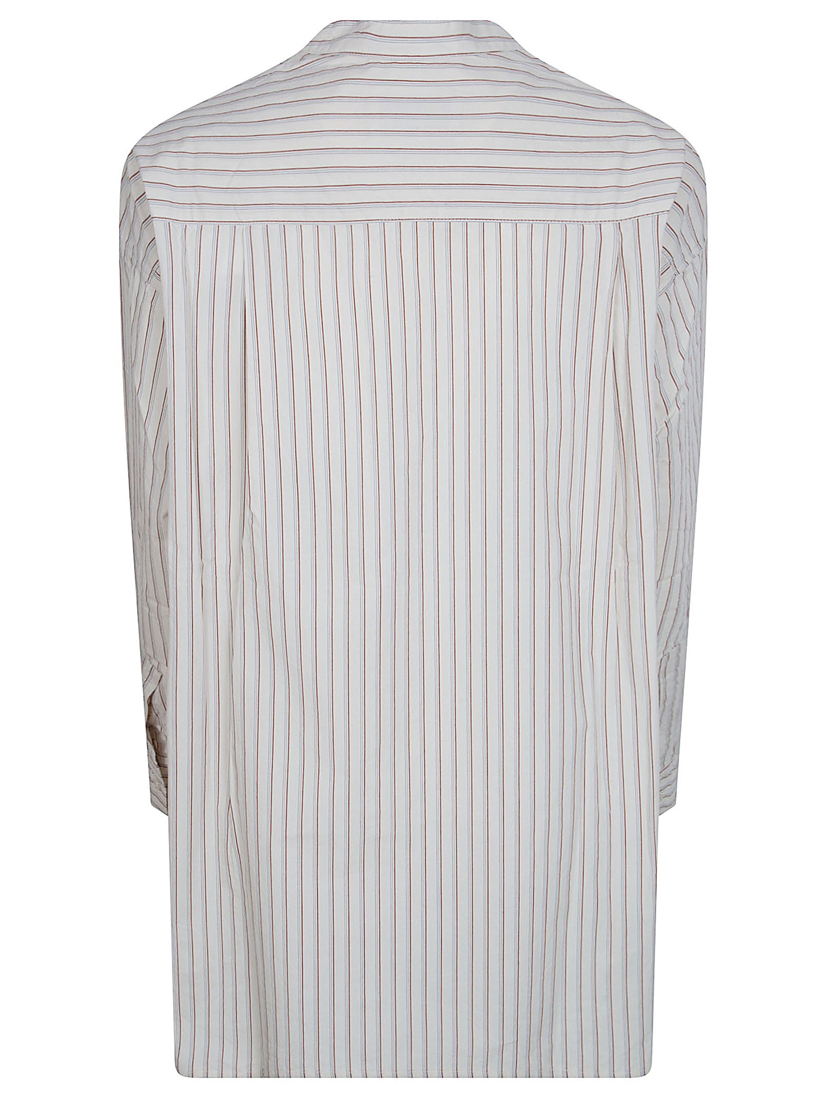 Flowing Cotton Poplin Blouse with Officer Collar