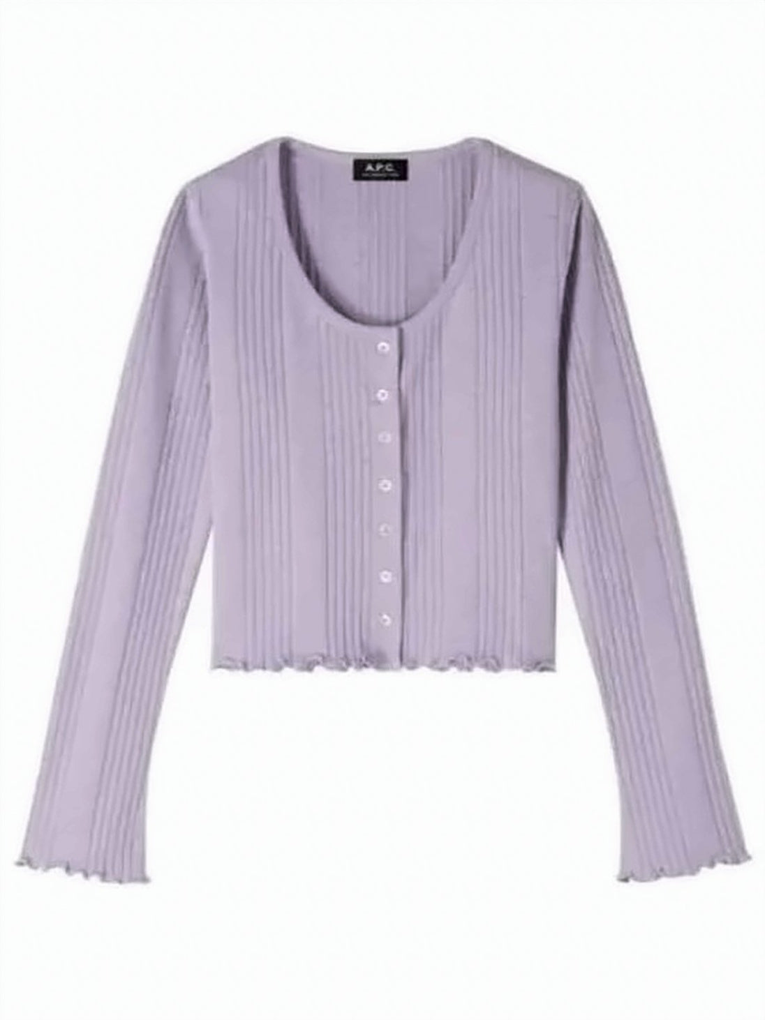 Cropped Ribbed Knit Cardigan with Ruffled Hem
