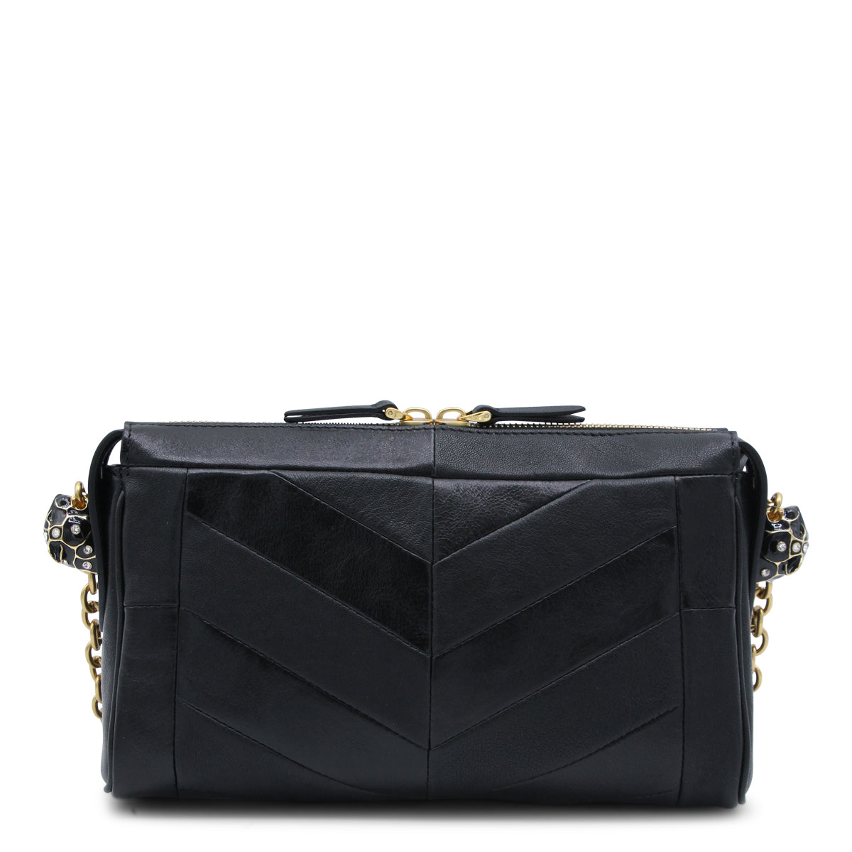 Chevron Quilted Black Leather Handbag