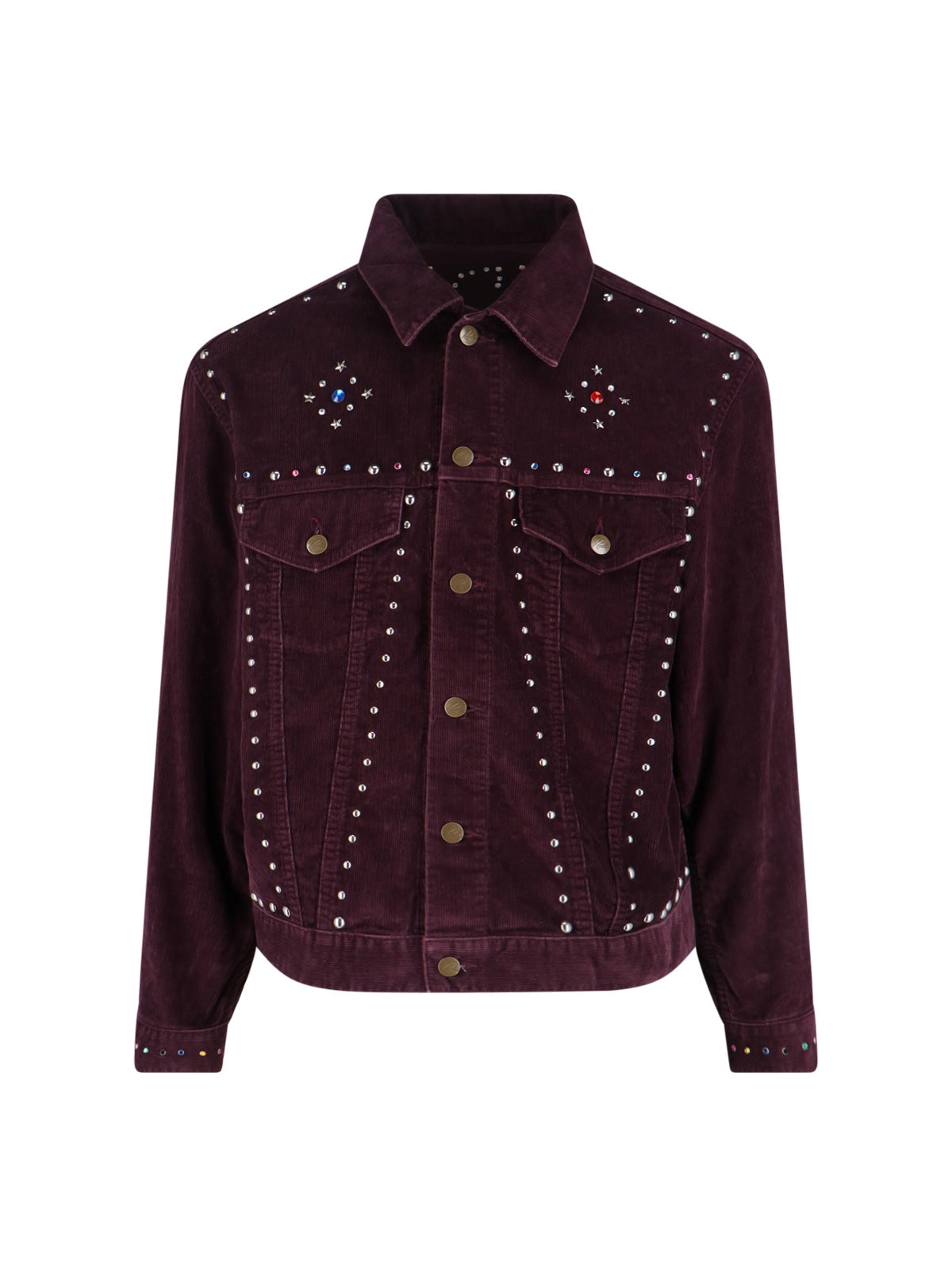 Purple Cotton Blend Corduroy Studs Jacket