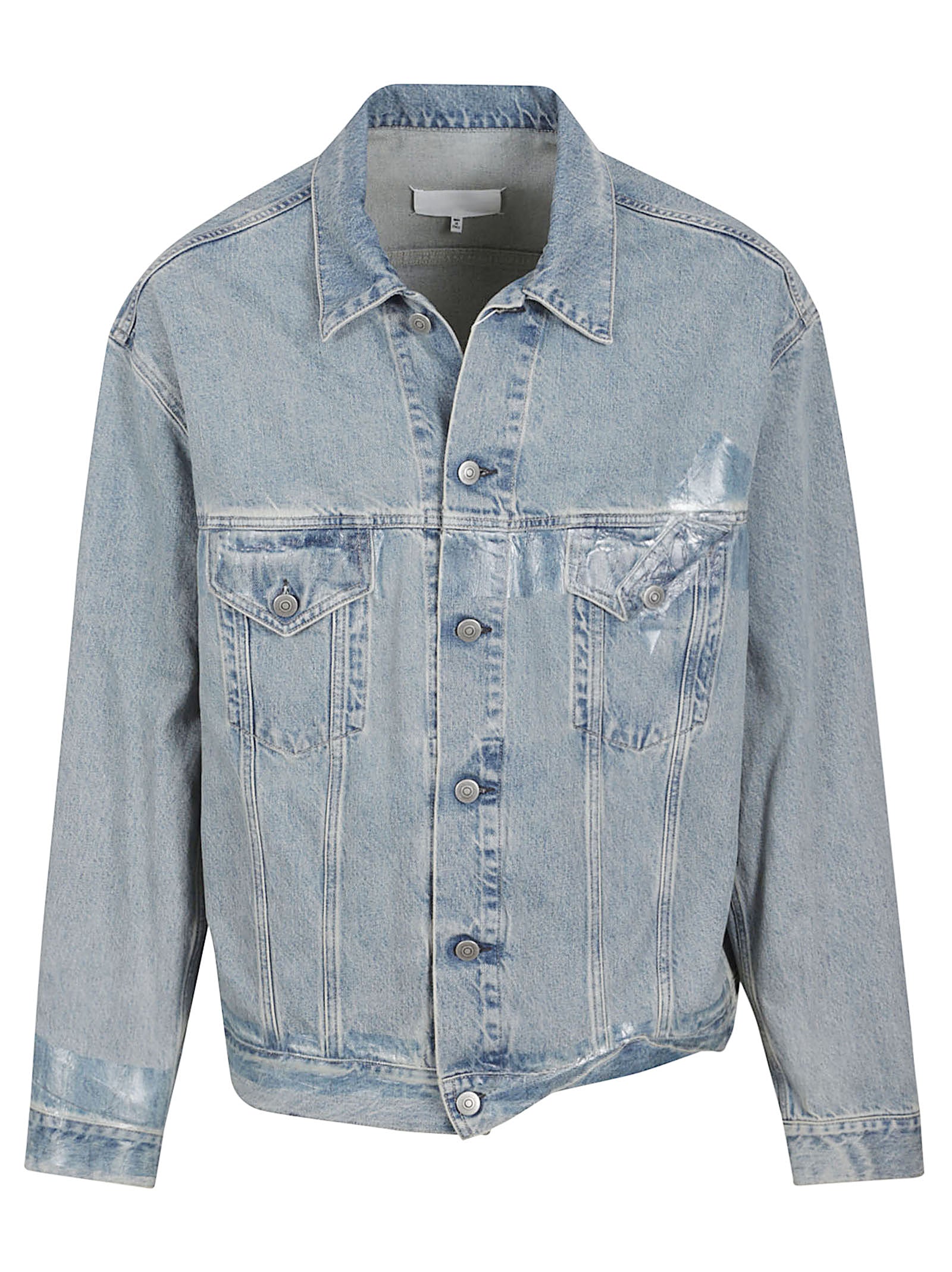 Light Wash Denim Jacket with Distressed Accents