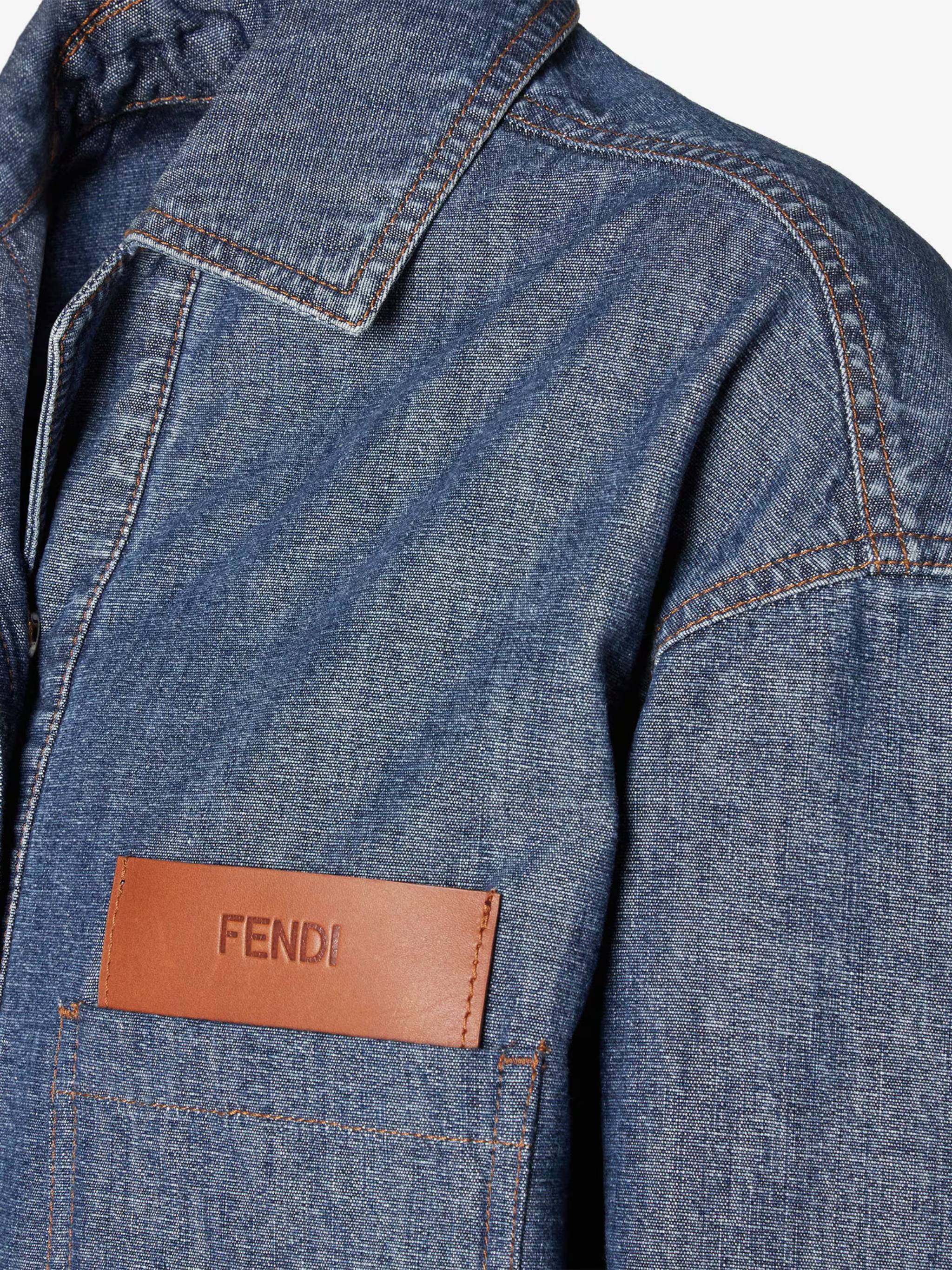 Cropped Denim Jacket with Split Hem Detail and Embossed Logo