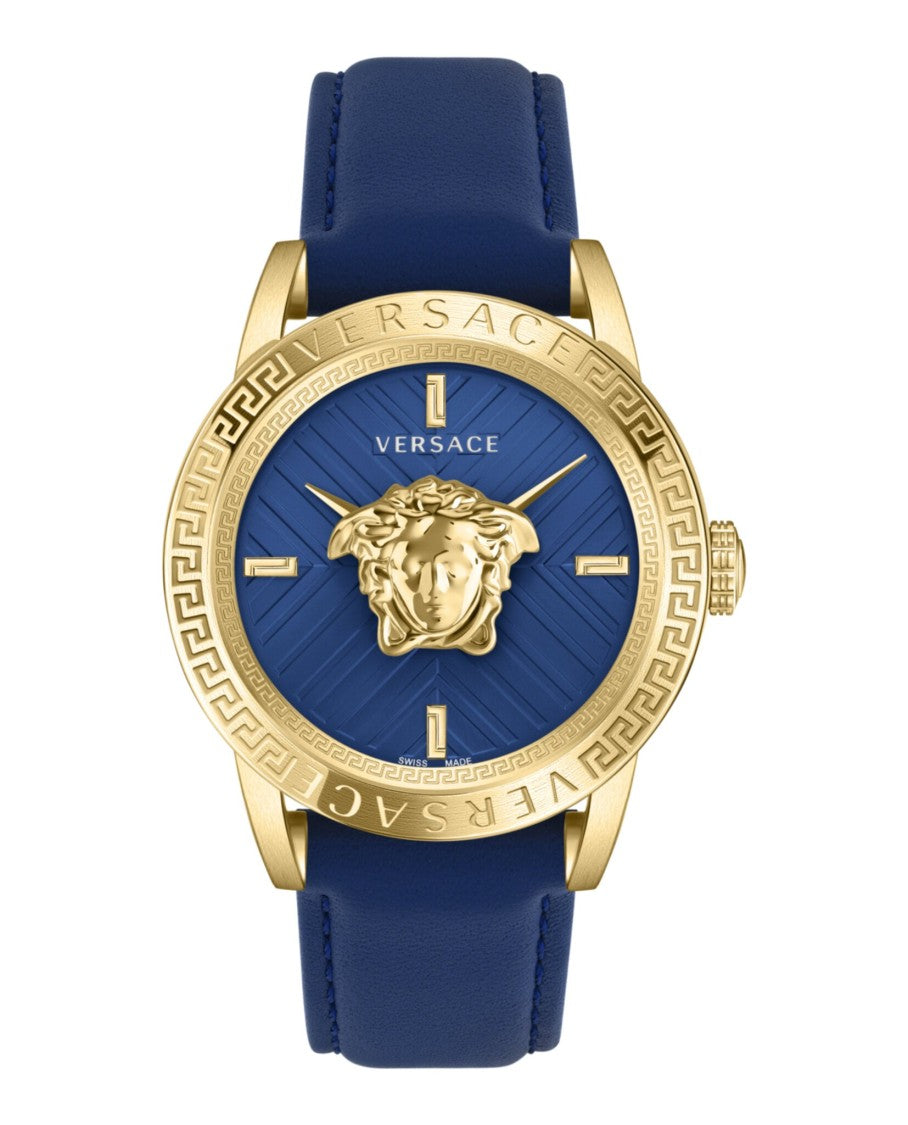 V-Code Strap Watch With Blue Guilloche Dial