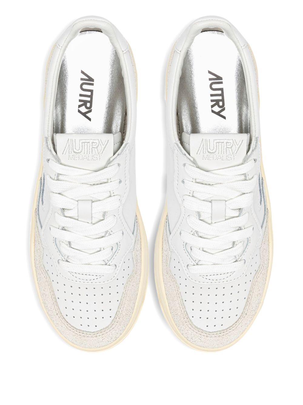 Low-Top Leather Sneakers with Perforated Detailing