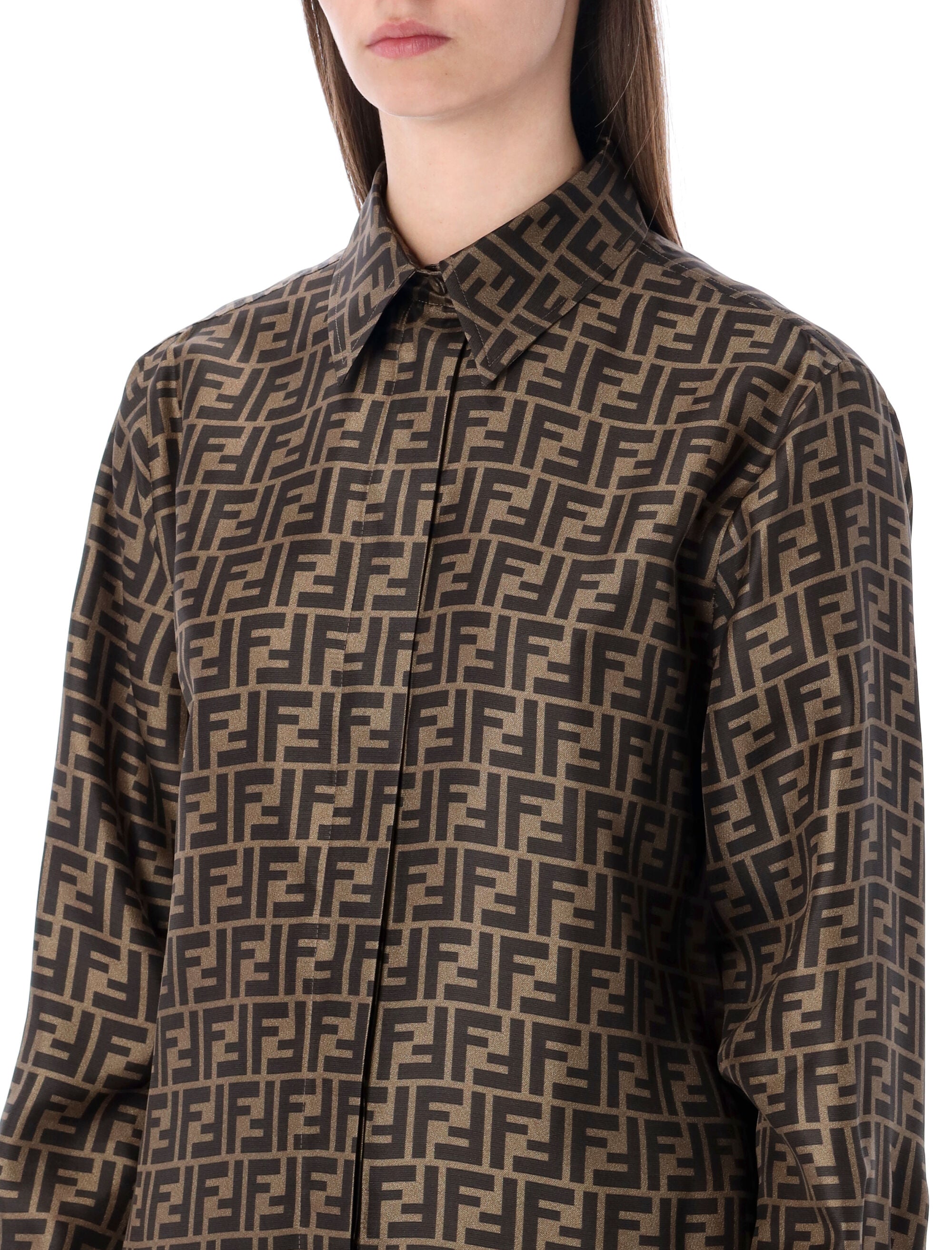 Silk Jacquard Oversized Shirt with FF Motif
