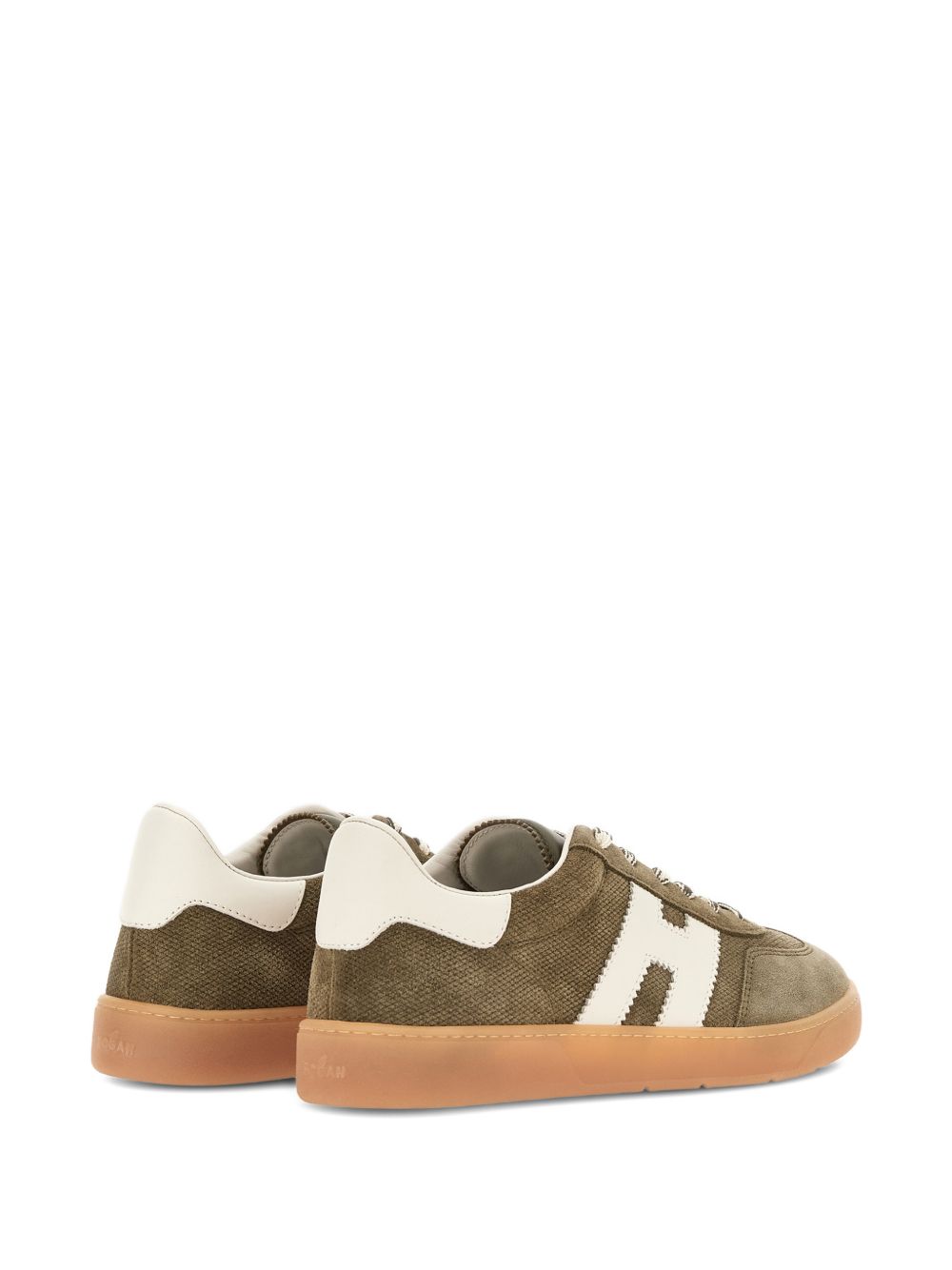 Low-Top Sneakers with Textured Olive Green Upper