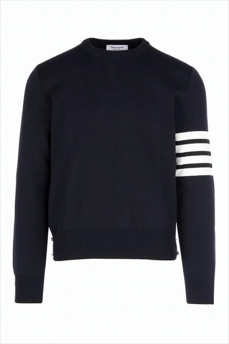 Classic Crew Neck Cotton Sweater with Striped Detailing