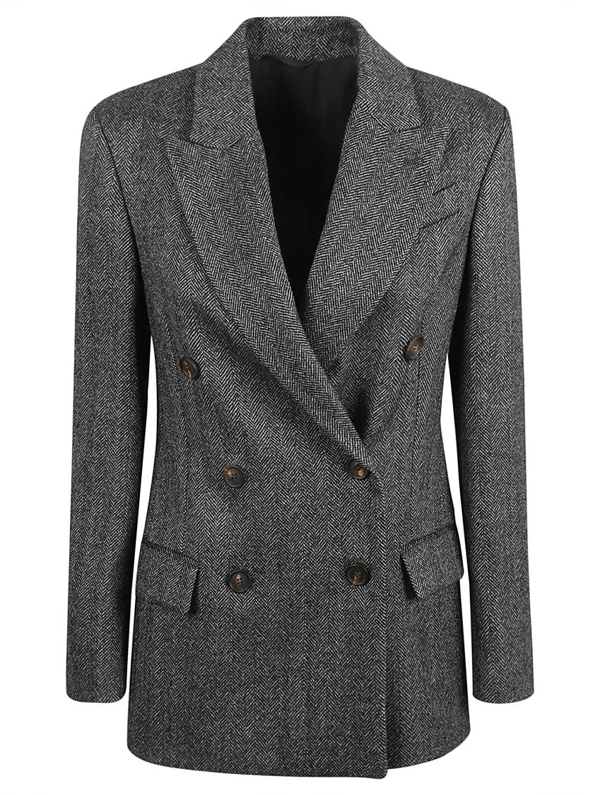 Double-Breasted Herringbone Tailored Jacket