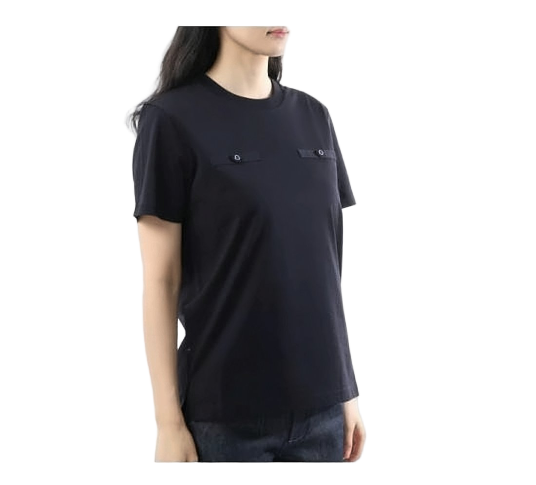 Minimalist Black Short-Sleeve T-Shirt with Buttoned Tabs