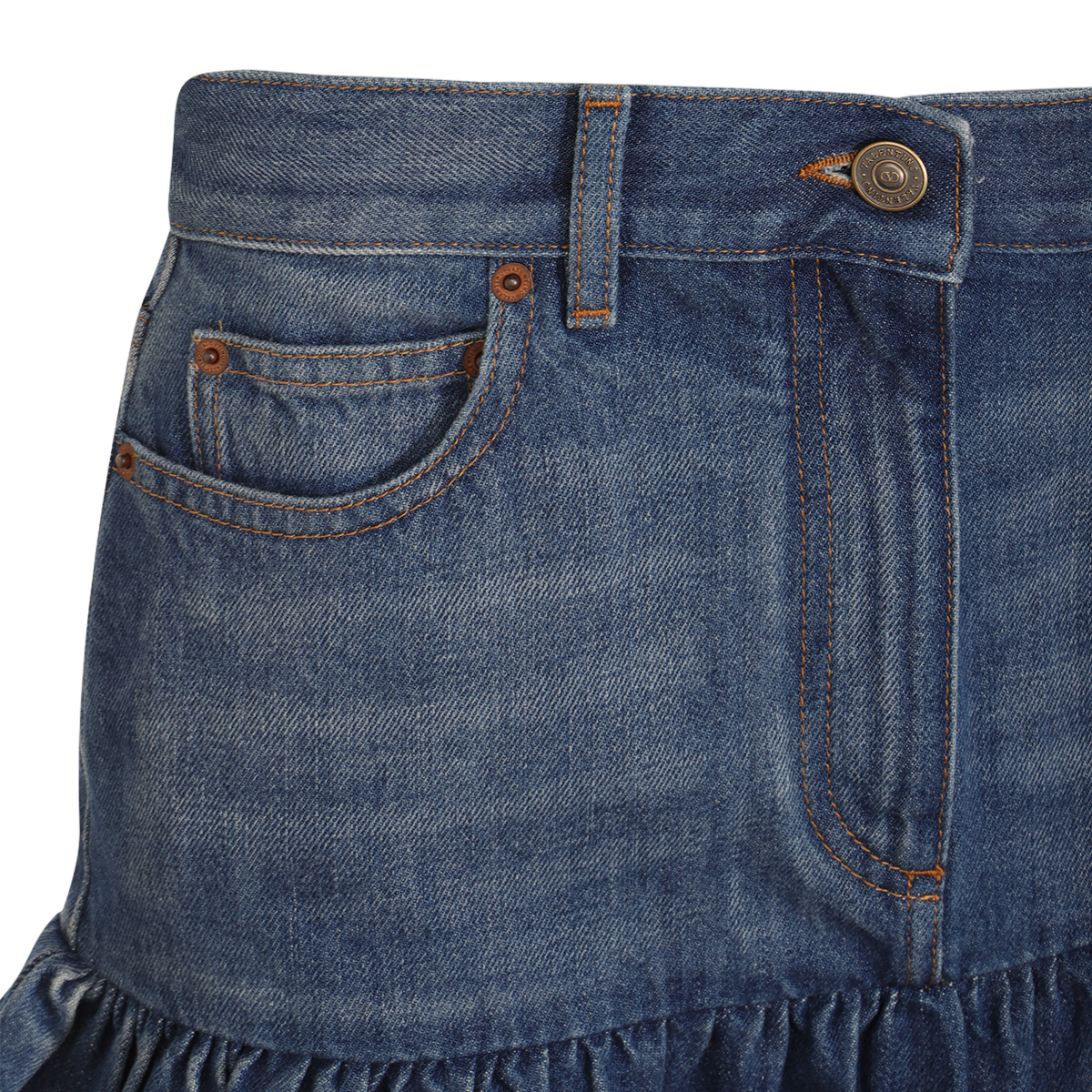 Fitted Denim Mini Skirt with Ruffled Hem