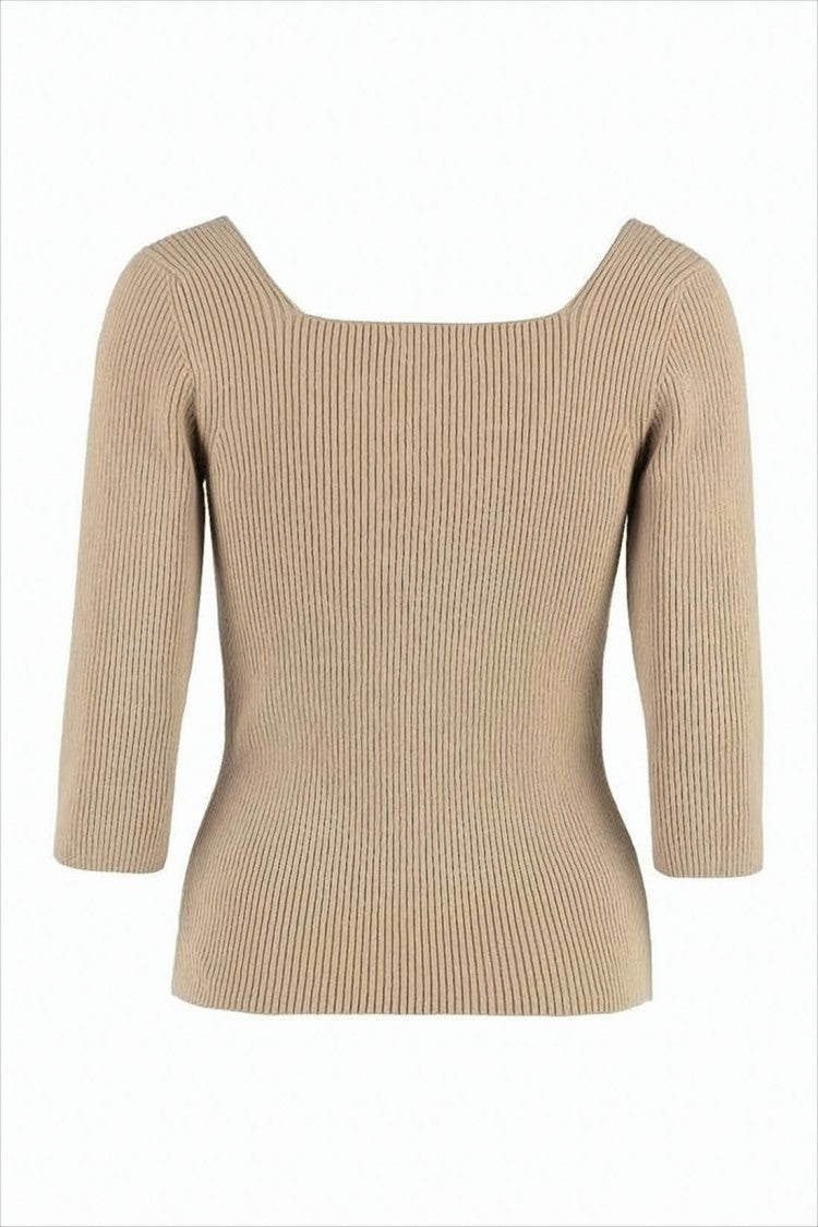 Ribbed Knit Top with Square Neckline