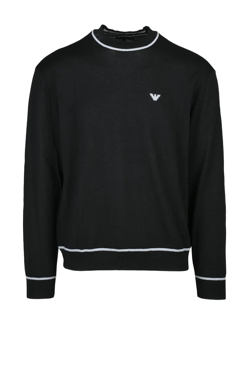 Fine Knit Virgin Wool Sweater - Black