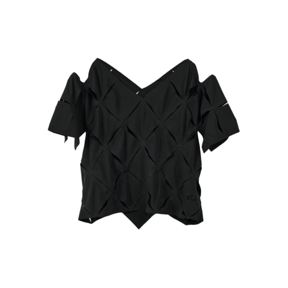 Geometric Cutout Black Short-Sleeved Top