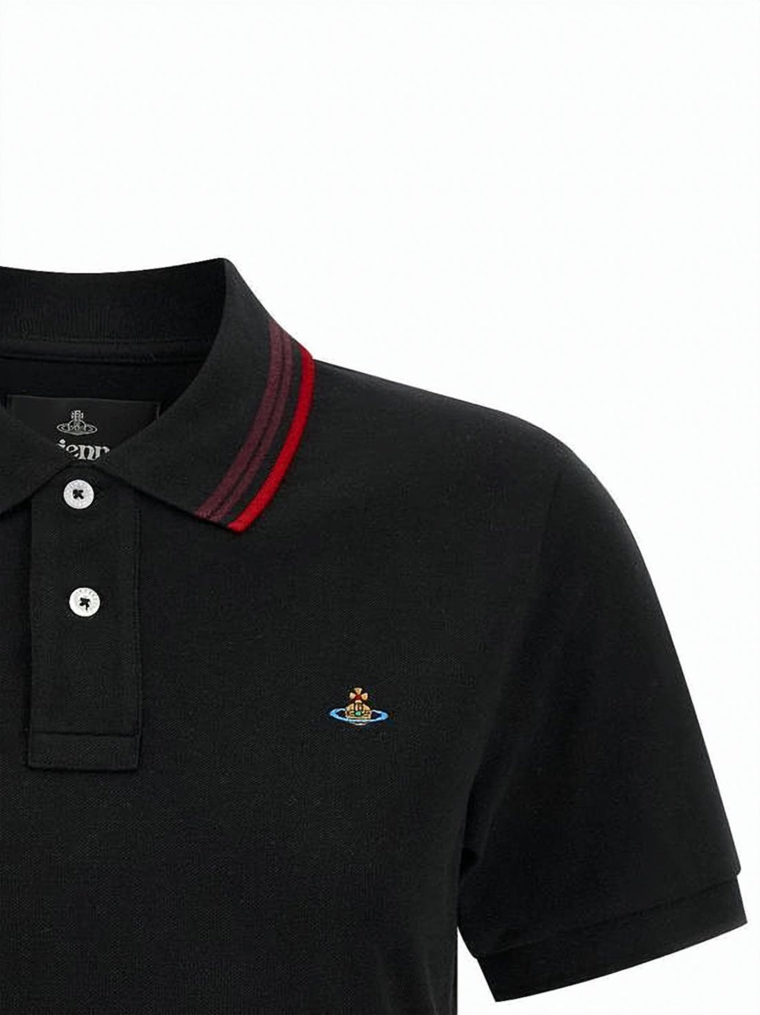 Cropped Polo Shirt with Structured Collar and Red Accents