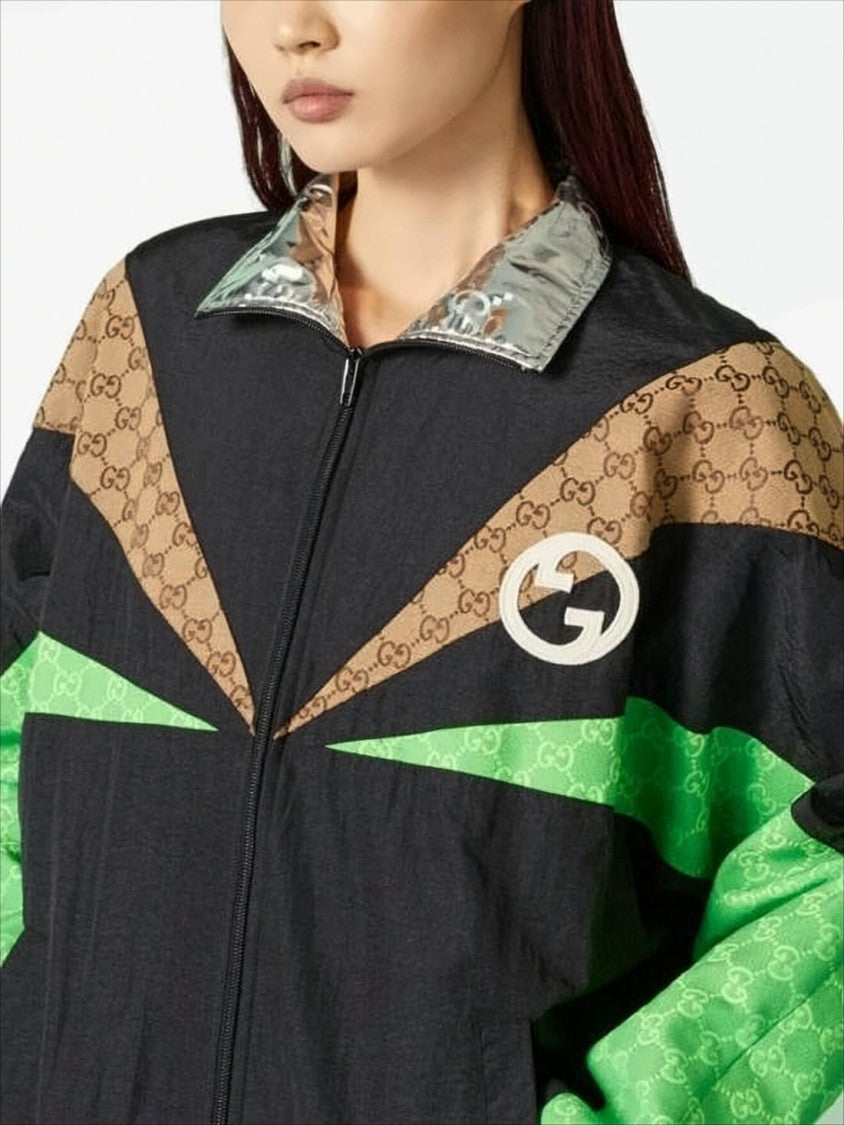 Geometric Panel Jacket with Stand Collar