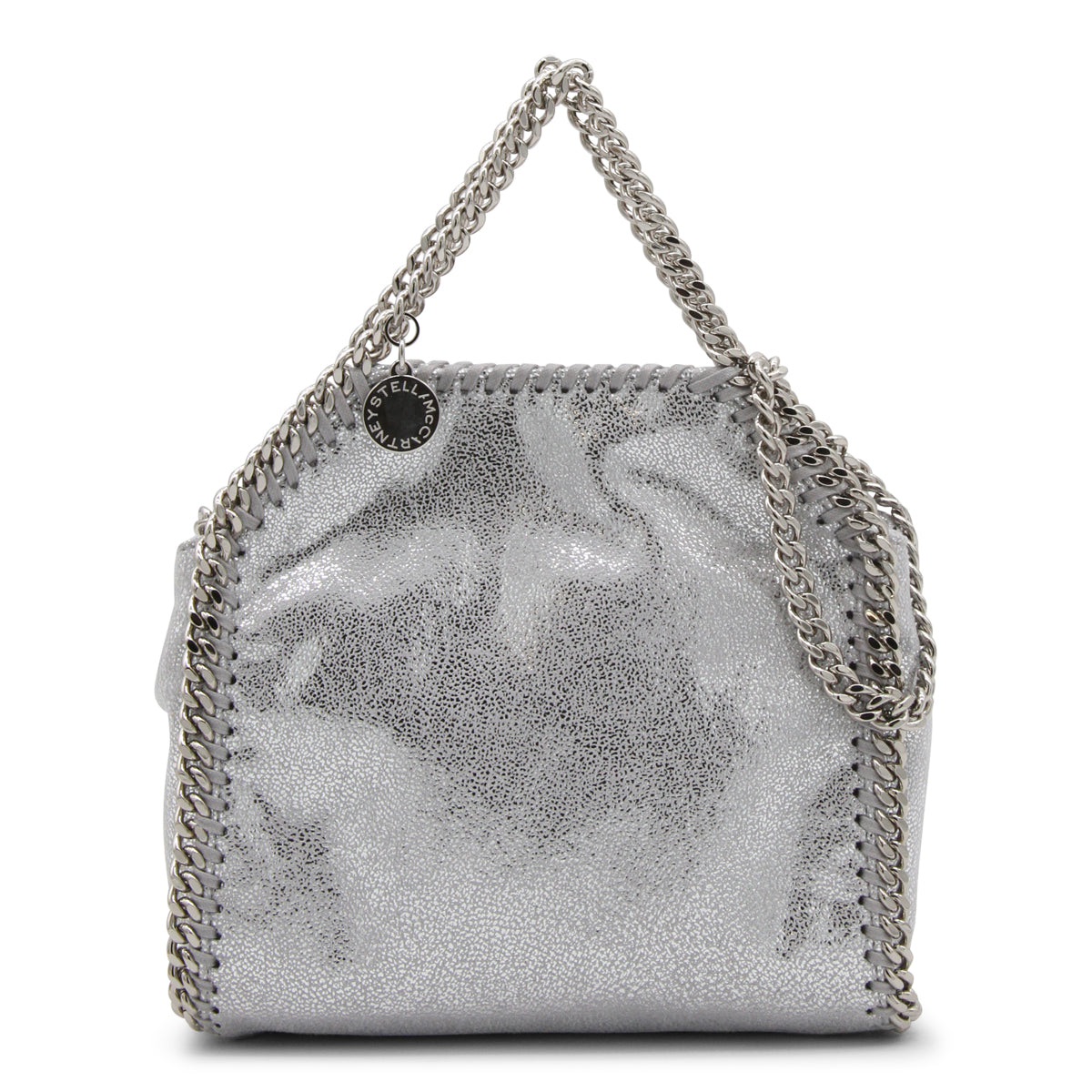 Silver Metal Faux Leather Falabella Micro Tote