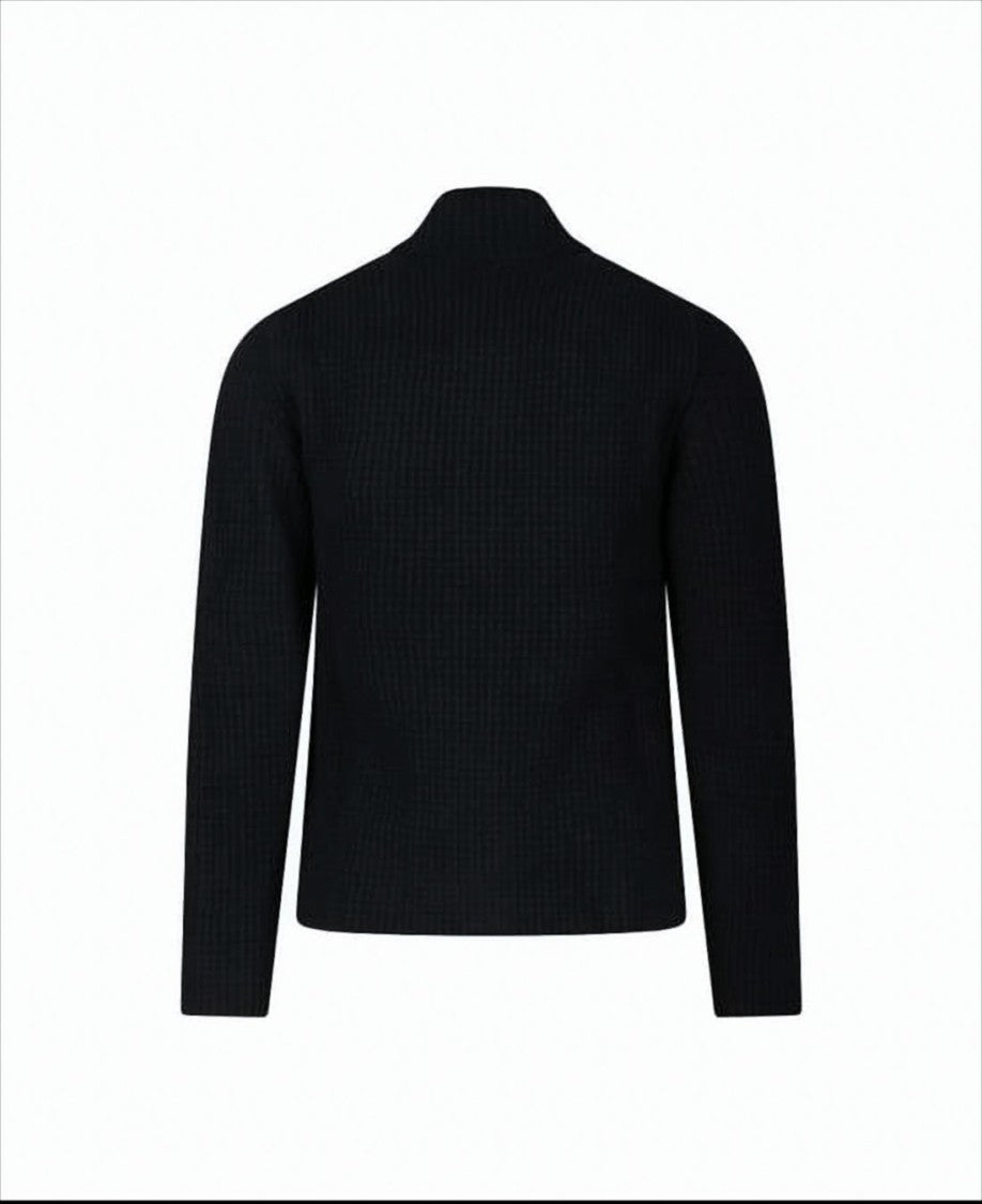 Ribbed Zip-Up Knitwear With High Collar And Front Zipper