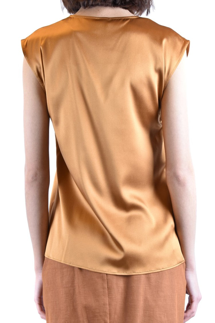 Multicolored Silk Top With Ruffled V-Neckline