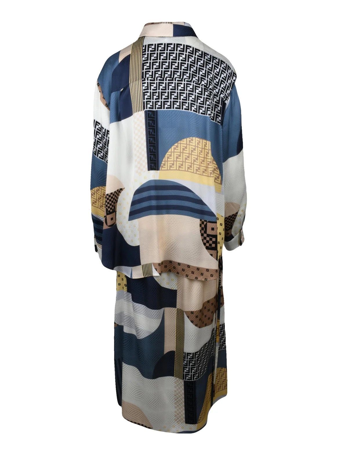 Long Silk Dress with Drawstring - Multicolor