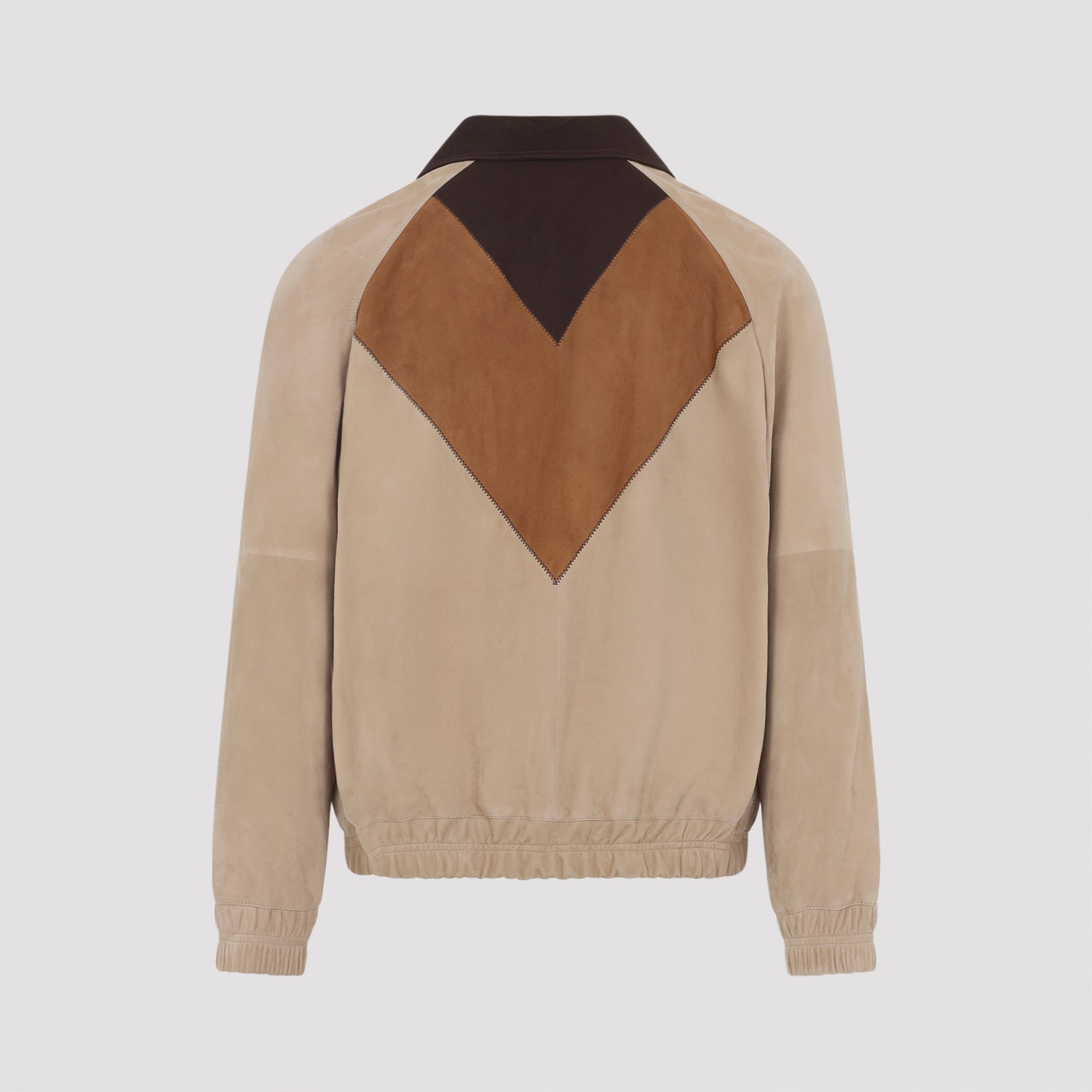 V-Shaped Color Block Jacket In Suede Leather